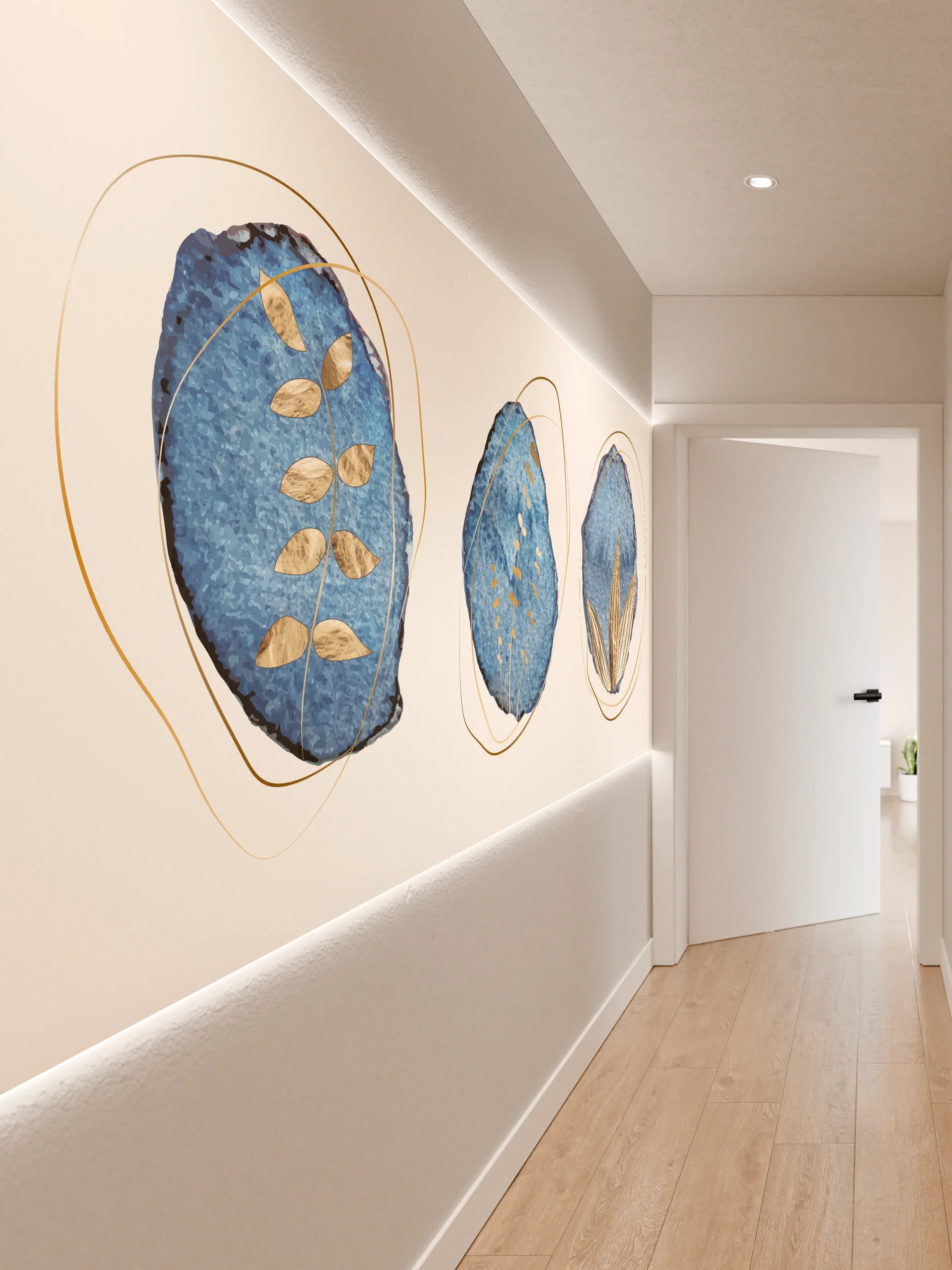Wandverkleidung Flur - Denim Blau Naturmotiv Kunstdruck