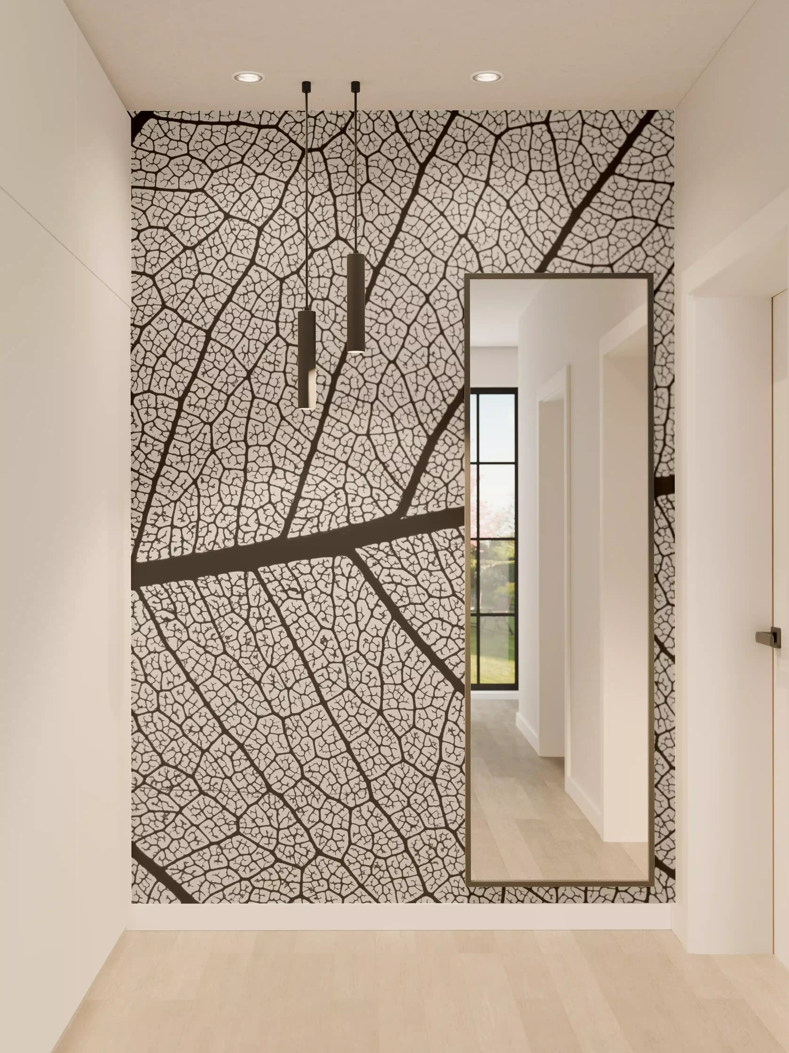 Wandverkleidung Flur - Detailreiche Graufantasie eines Blattes