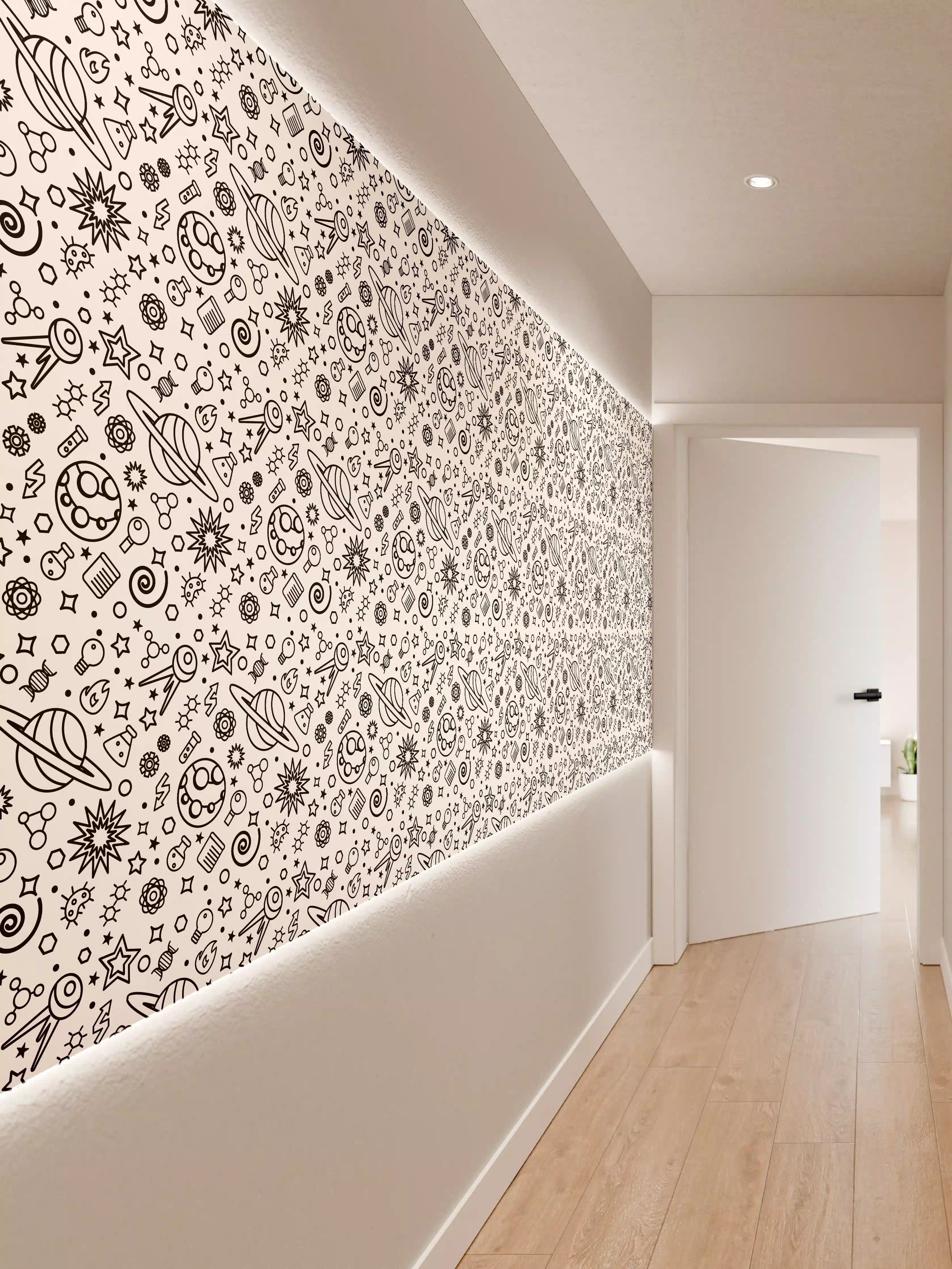 Wandverkleidung Flur - Detailreiches, schwarz-weißes Musterfoto