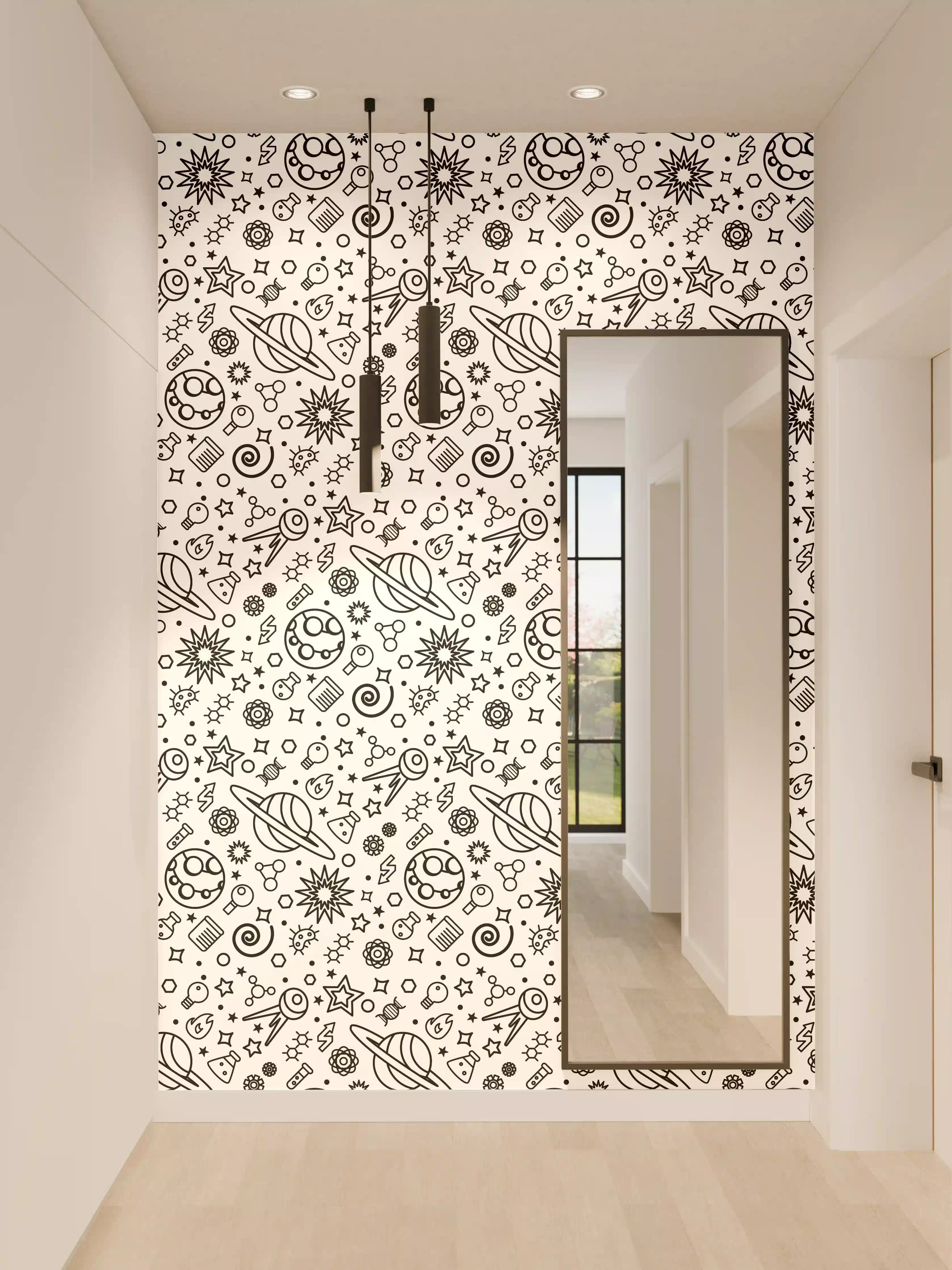 Wandverkleidung Flur - Detailreiches, schwarz-weißes Musterfoto