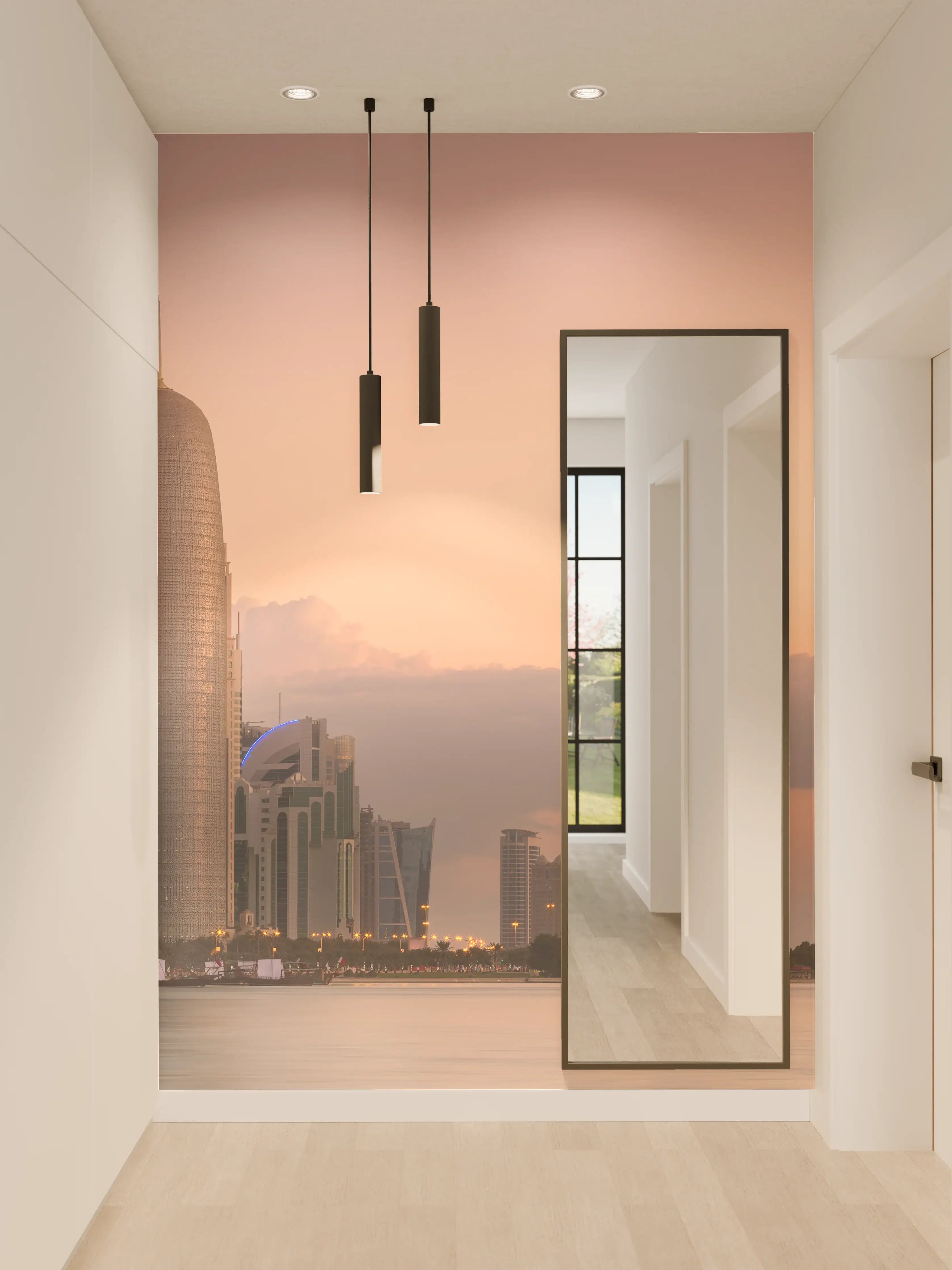 Wandverkleidung Flur - Die Skyline von West Bay und Doha City