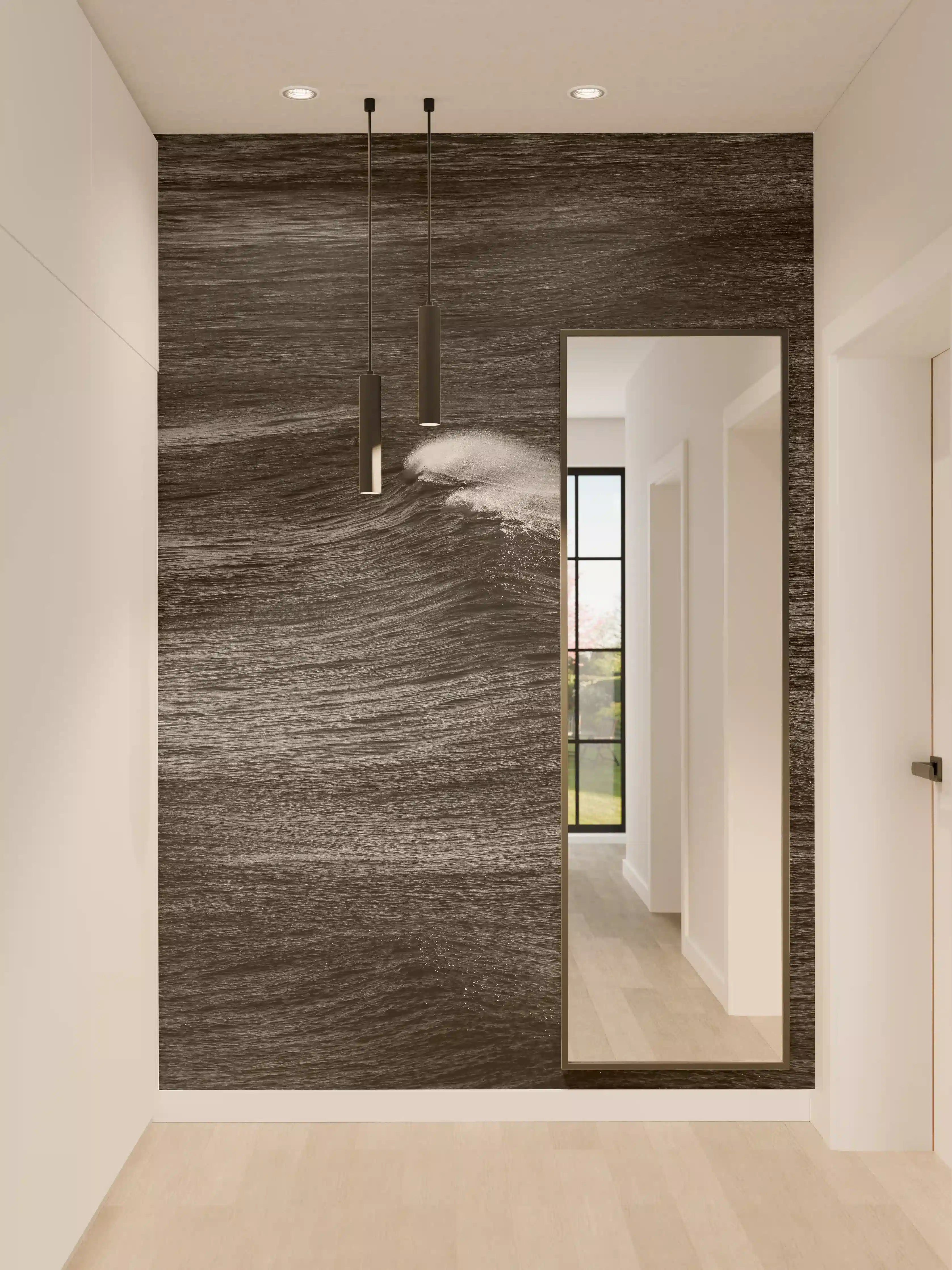 Wandverkleidung Flur - Dramatisches Wellenbild in Schwarz-Weiß