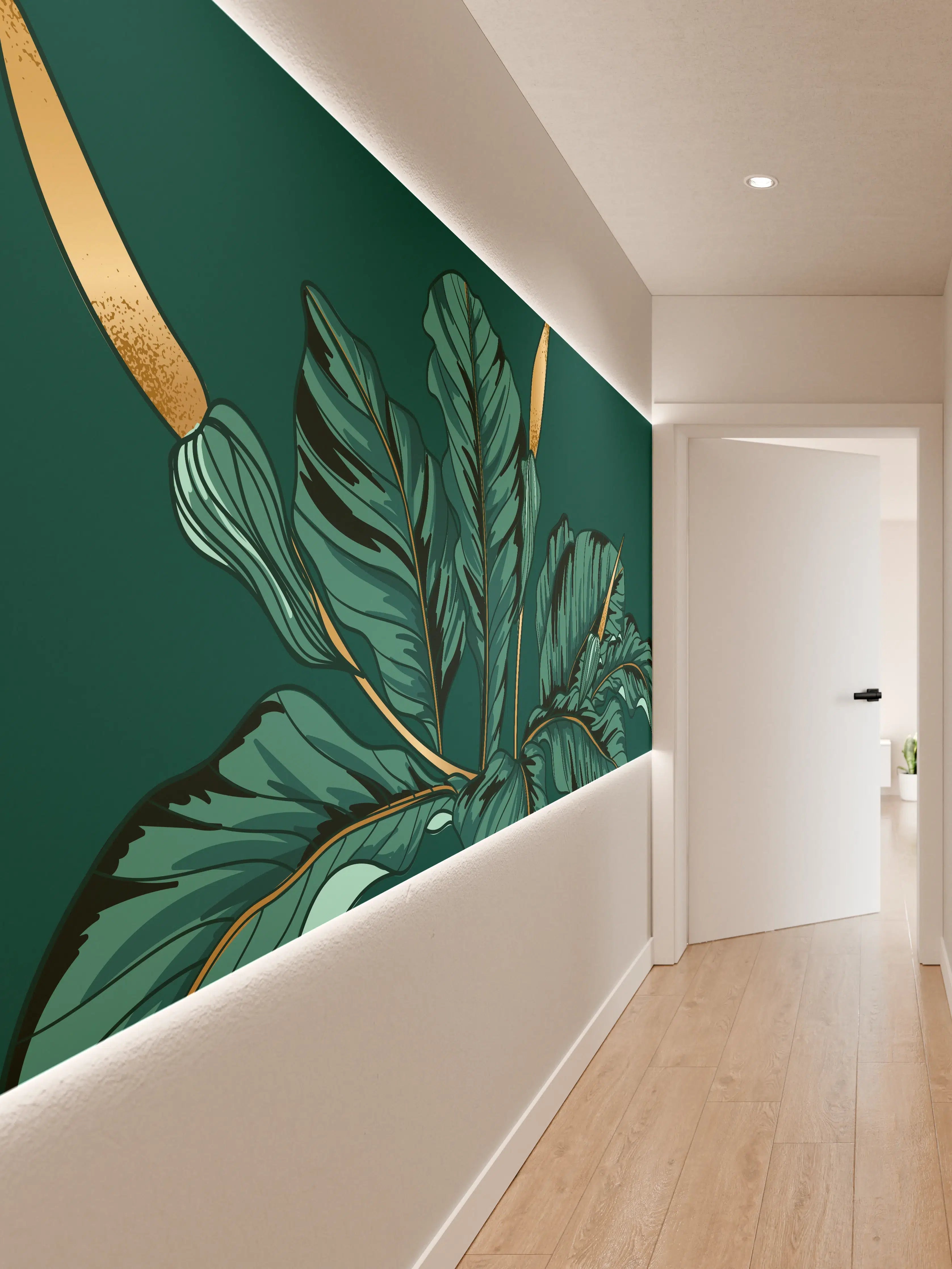 Wandverkleidung Flur - Dschungel-Grün-Blatt-Design