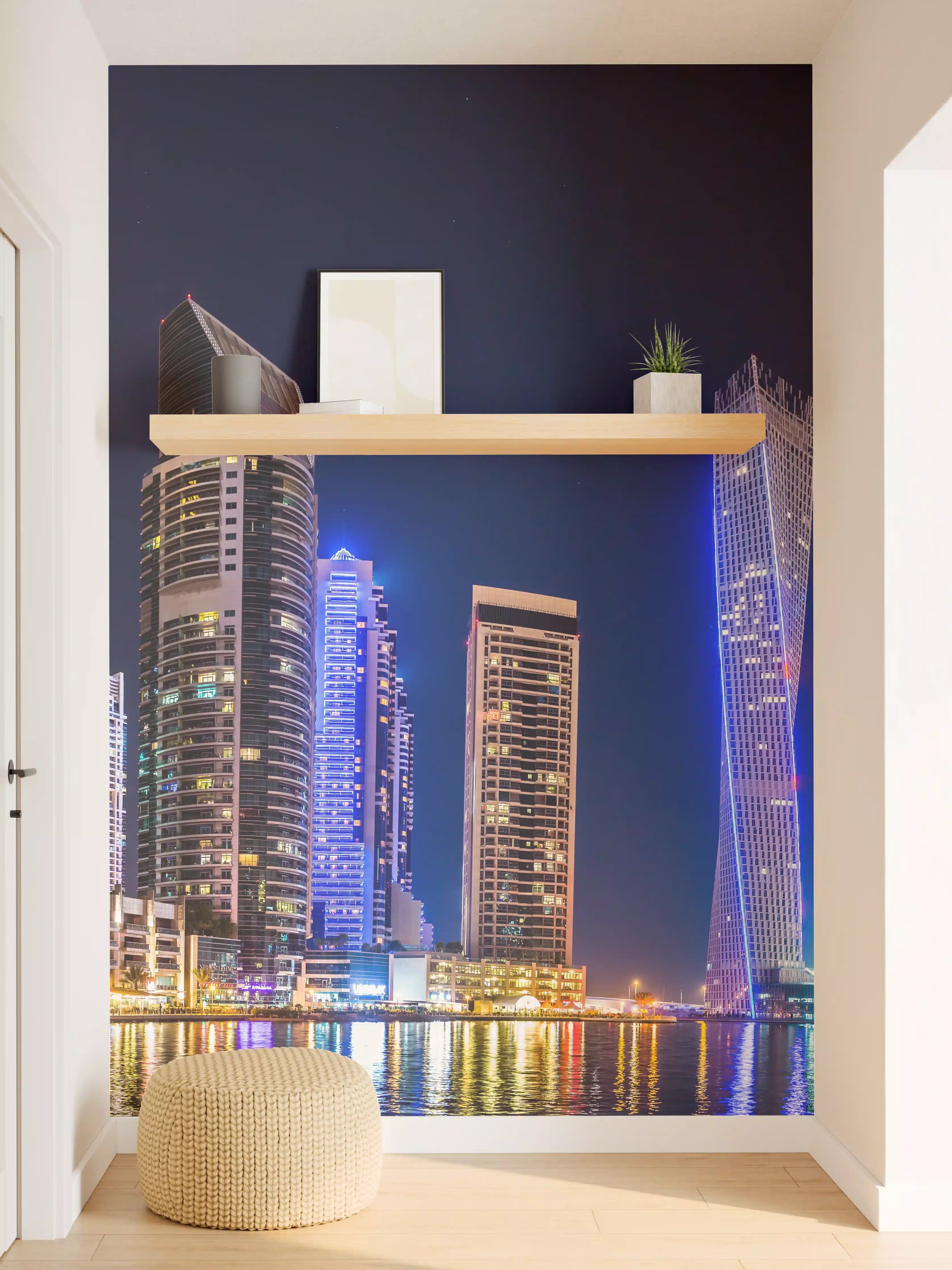 Wandverkleidung Flur - Dubai Marina Skyline bei Nacht