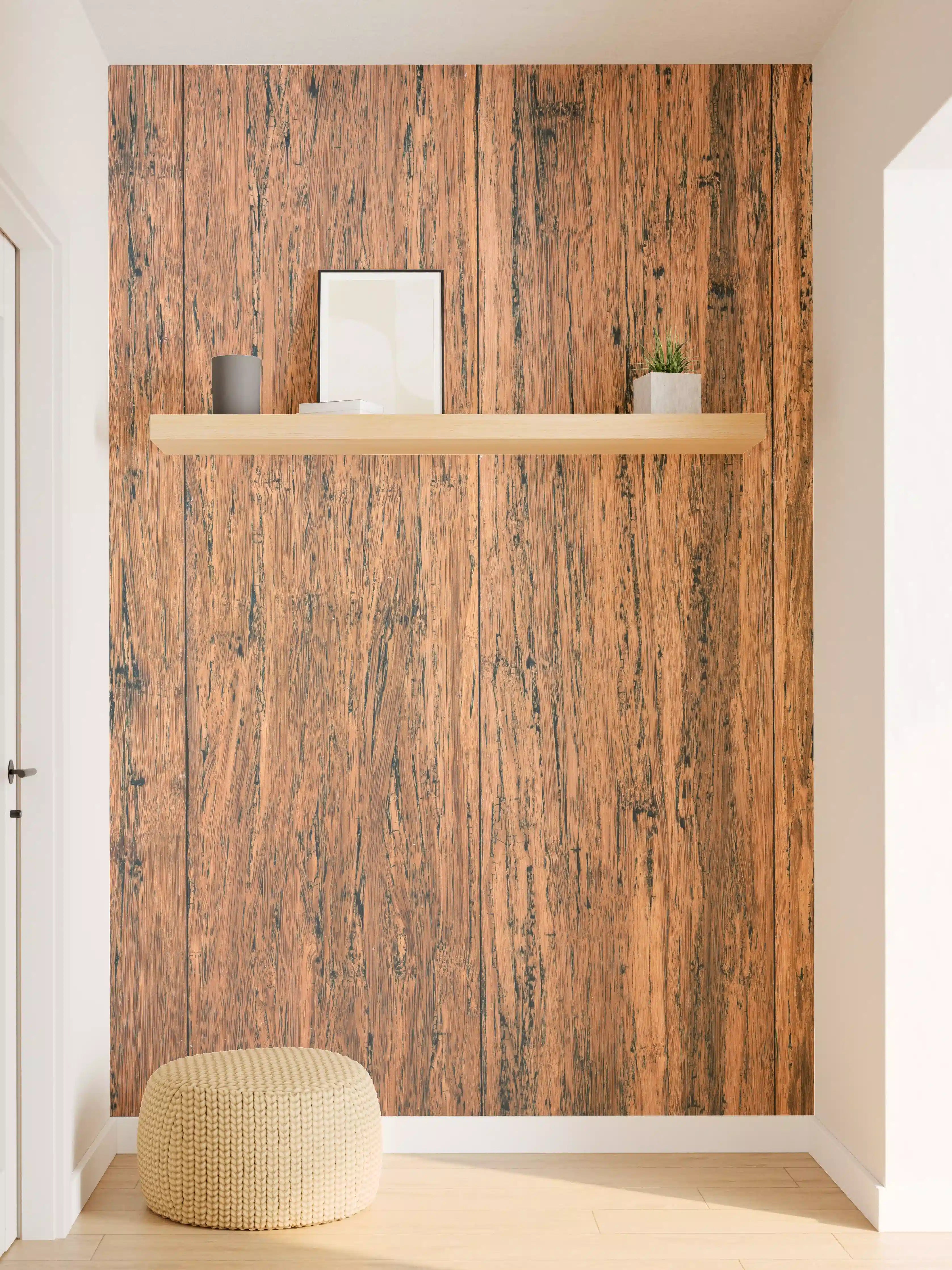 Wandverkleidung Flur - Dunkelbraunes rustikales Holzbrett