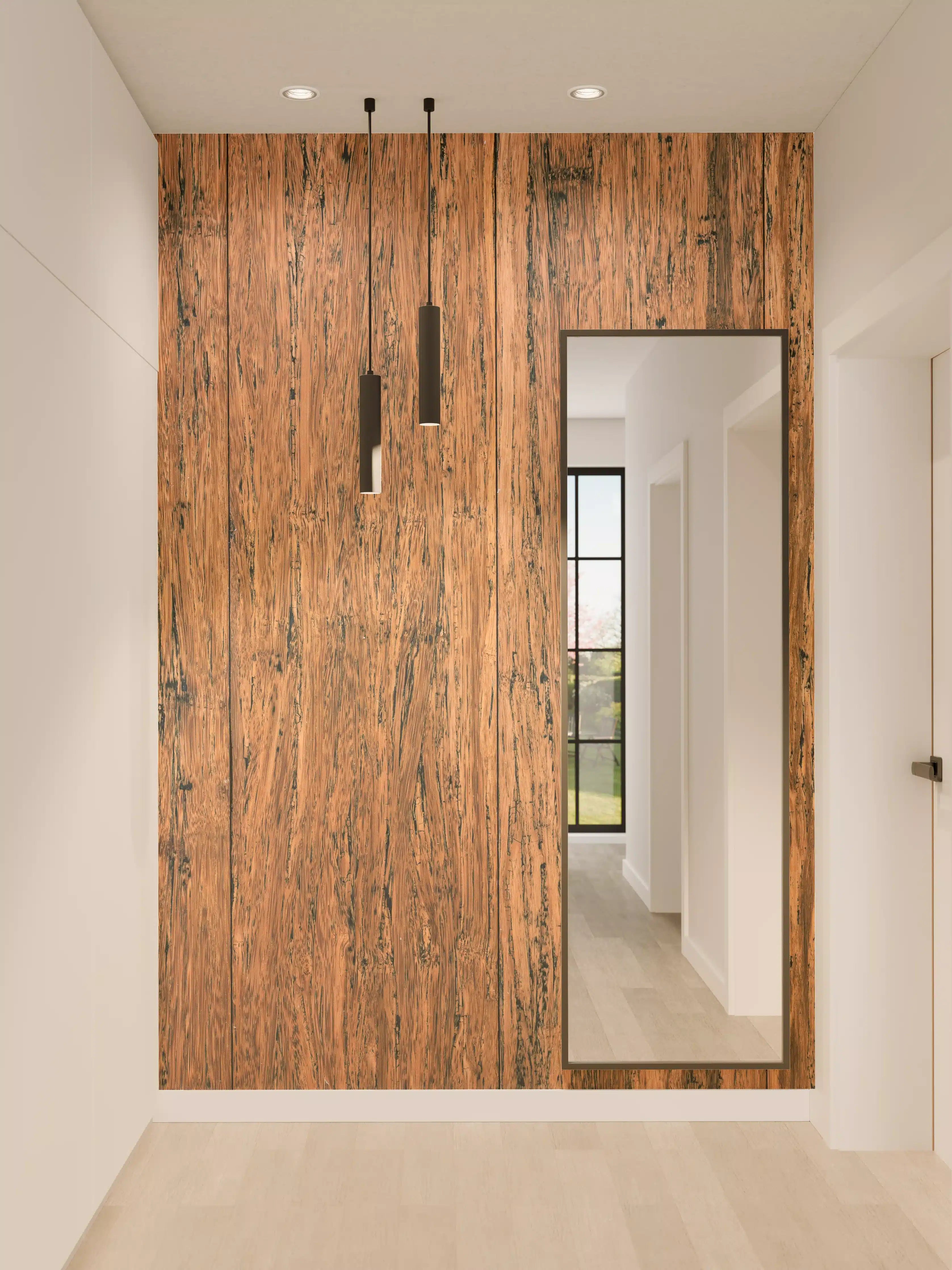 Wandverkleidung Flur - Dunkelbraunes rustikales Holzbrett