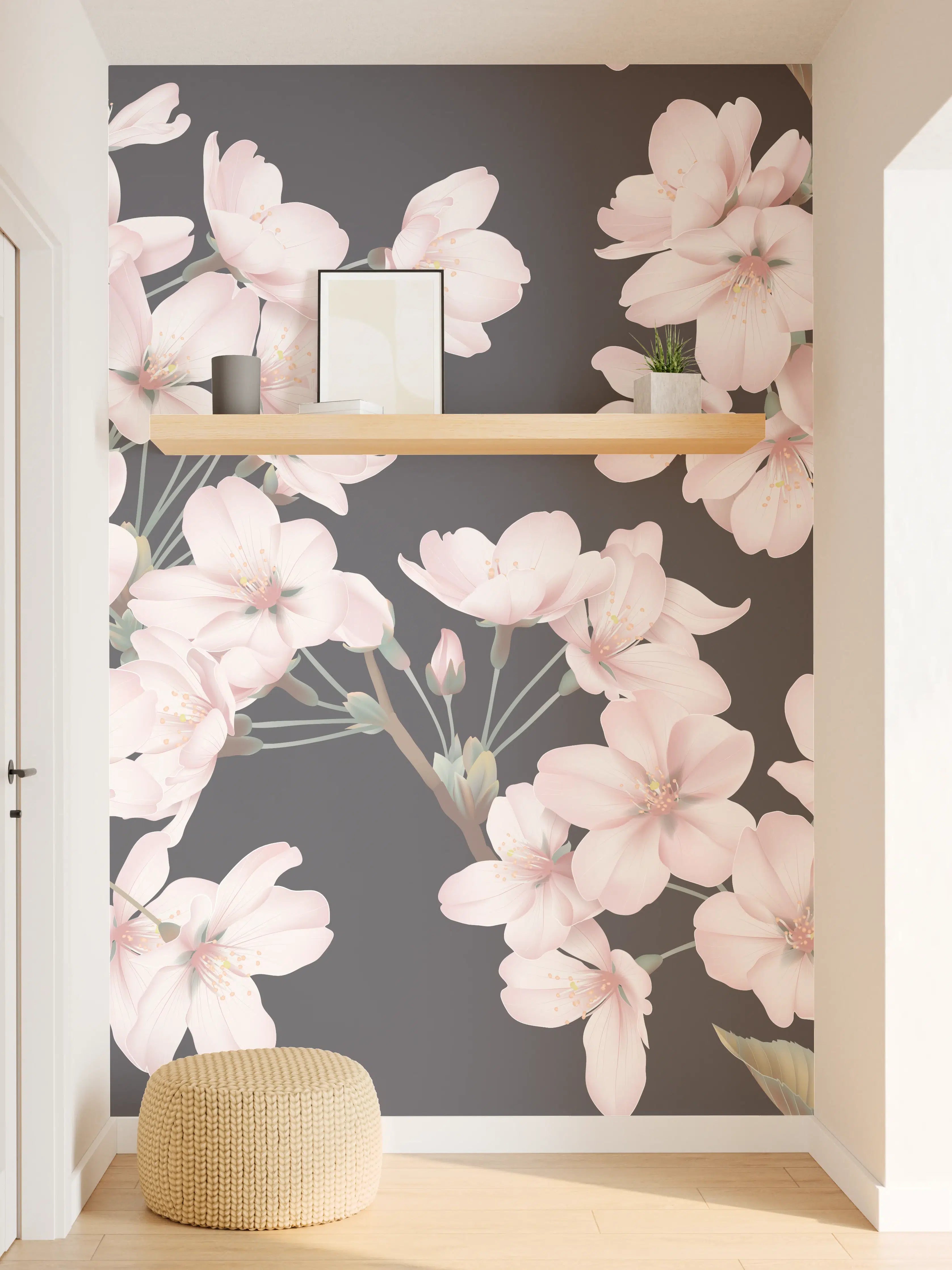 Wandverkleidung Flur - Dunkelgrau-Sakura-Musterdesign