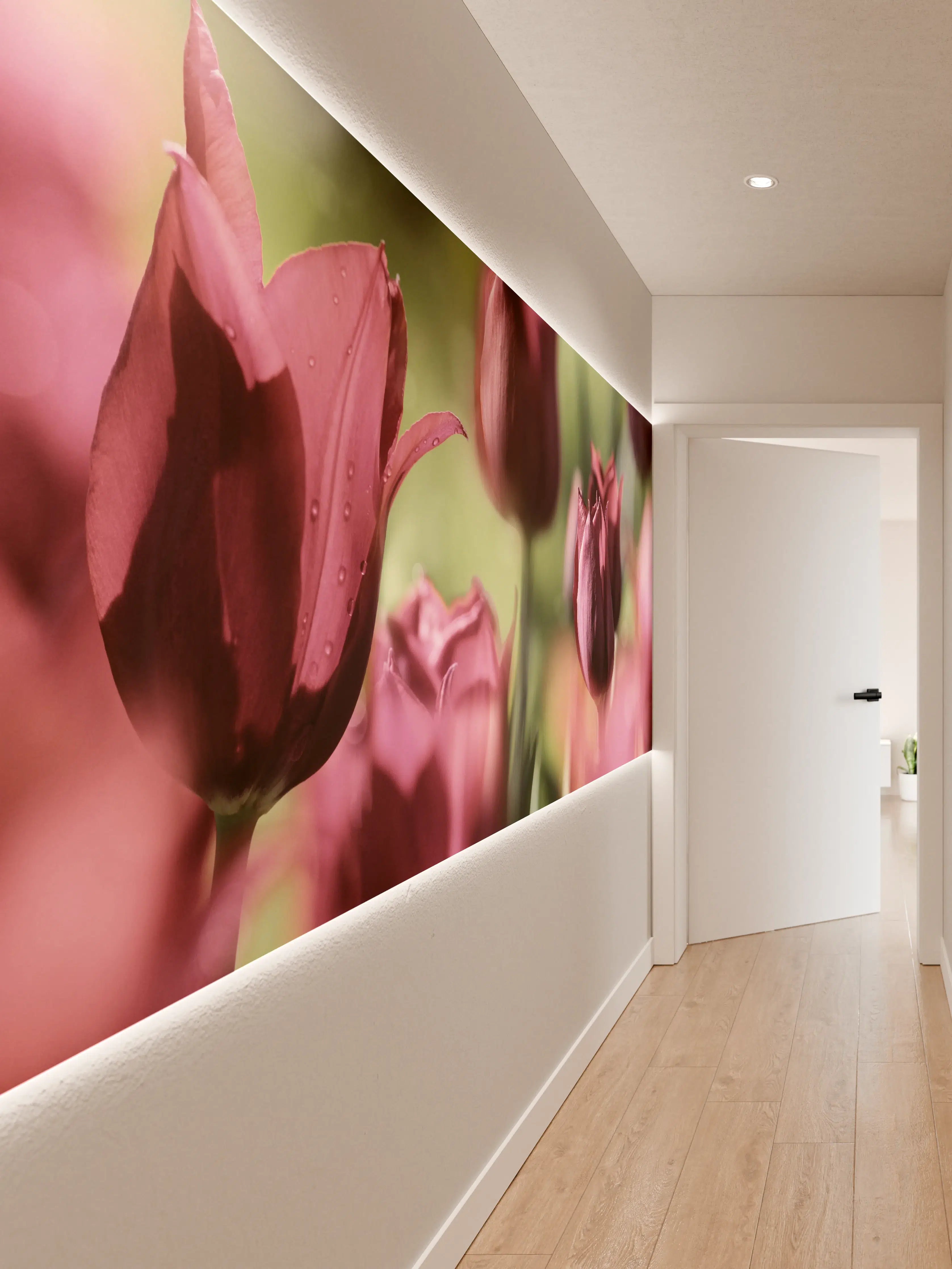 Wandverkleidung Flur - Dunkelrosa Tulpen