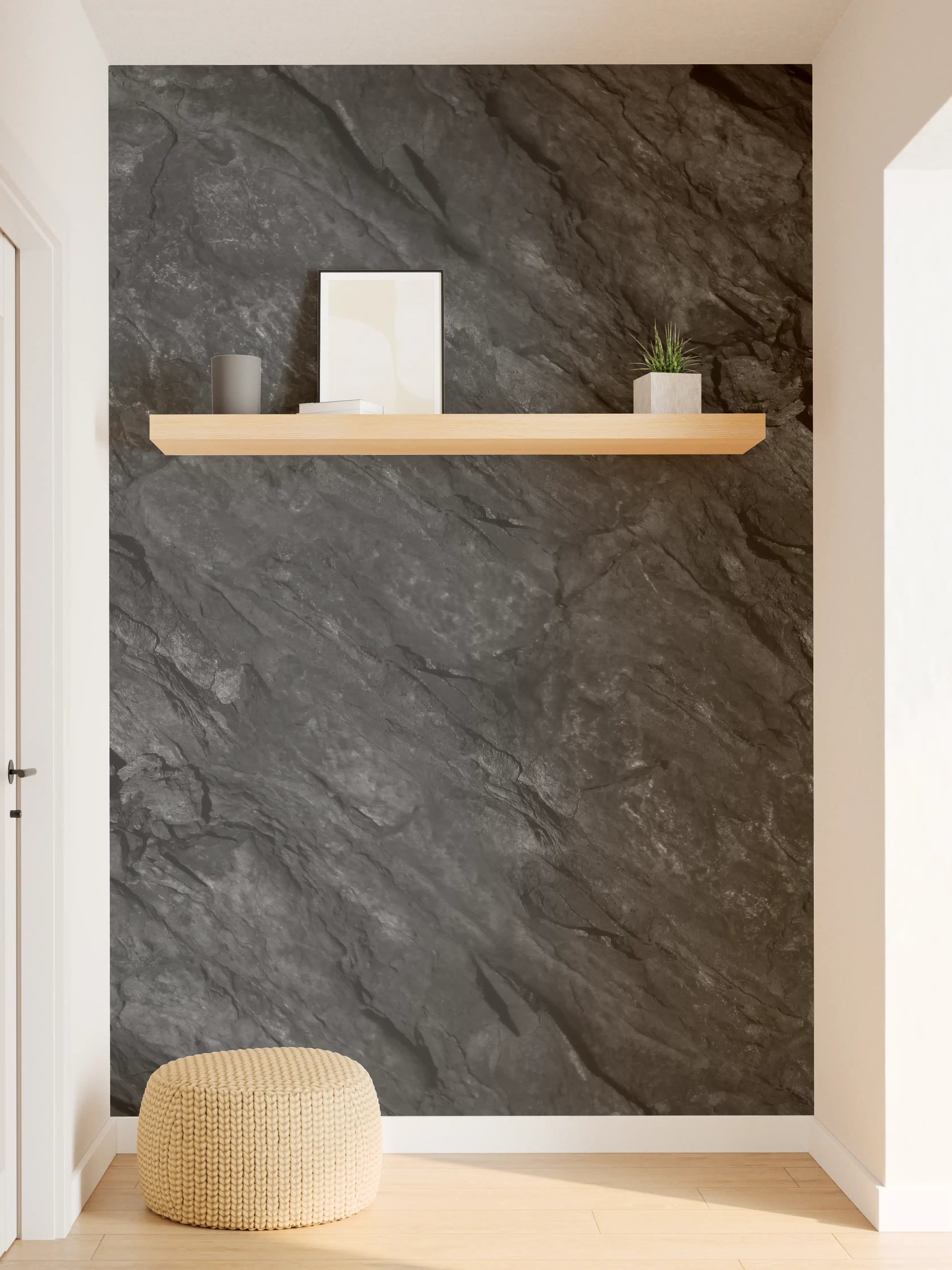 Wandverkleidung Flur - Dunkle Felswand aus Schieferstein