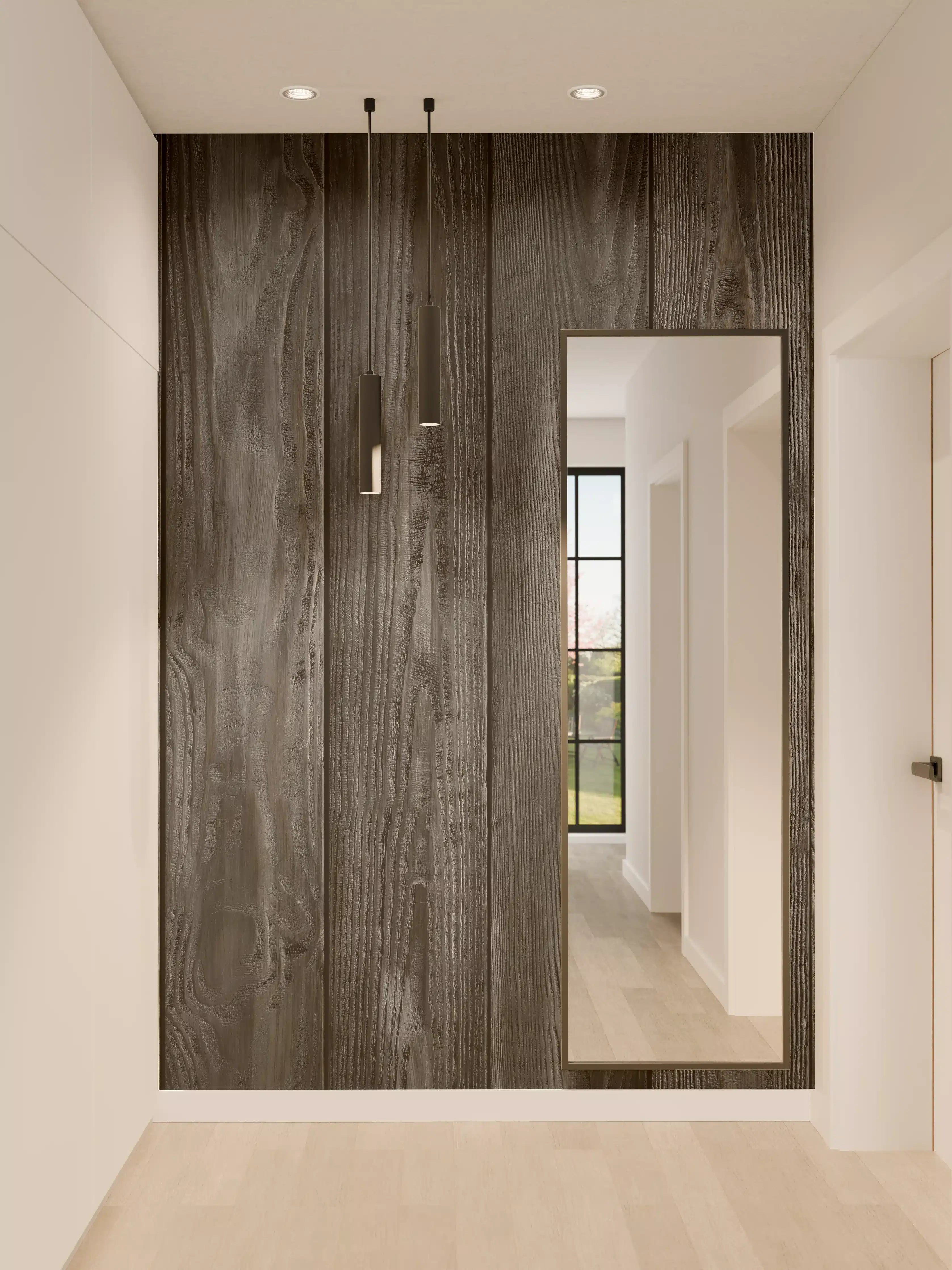Wandverkleidung Flur - Dunkle Holzwand mit Grautönen