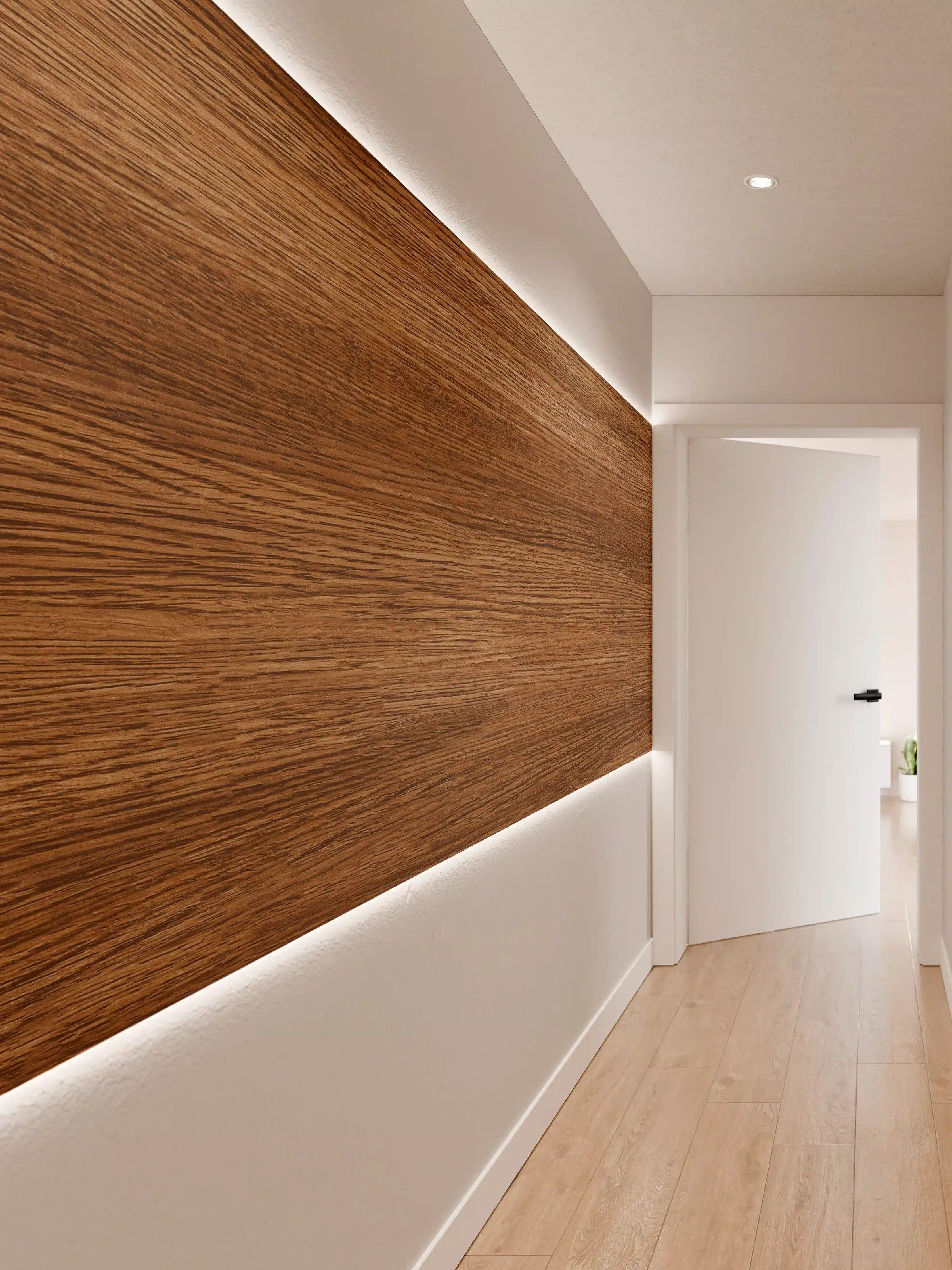 Wandverkleidung Flur - Dunkle Holzwand mit Streifenmuster