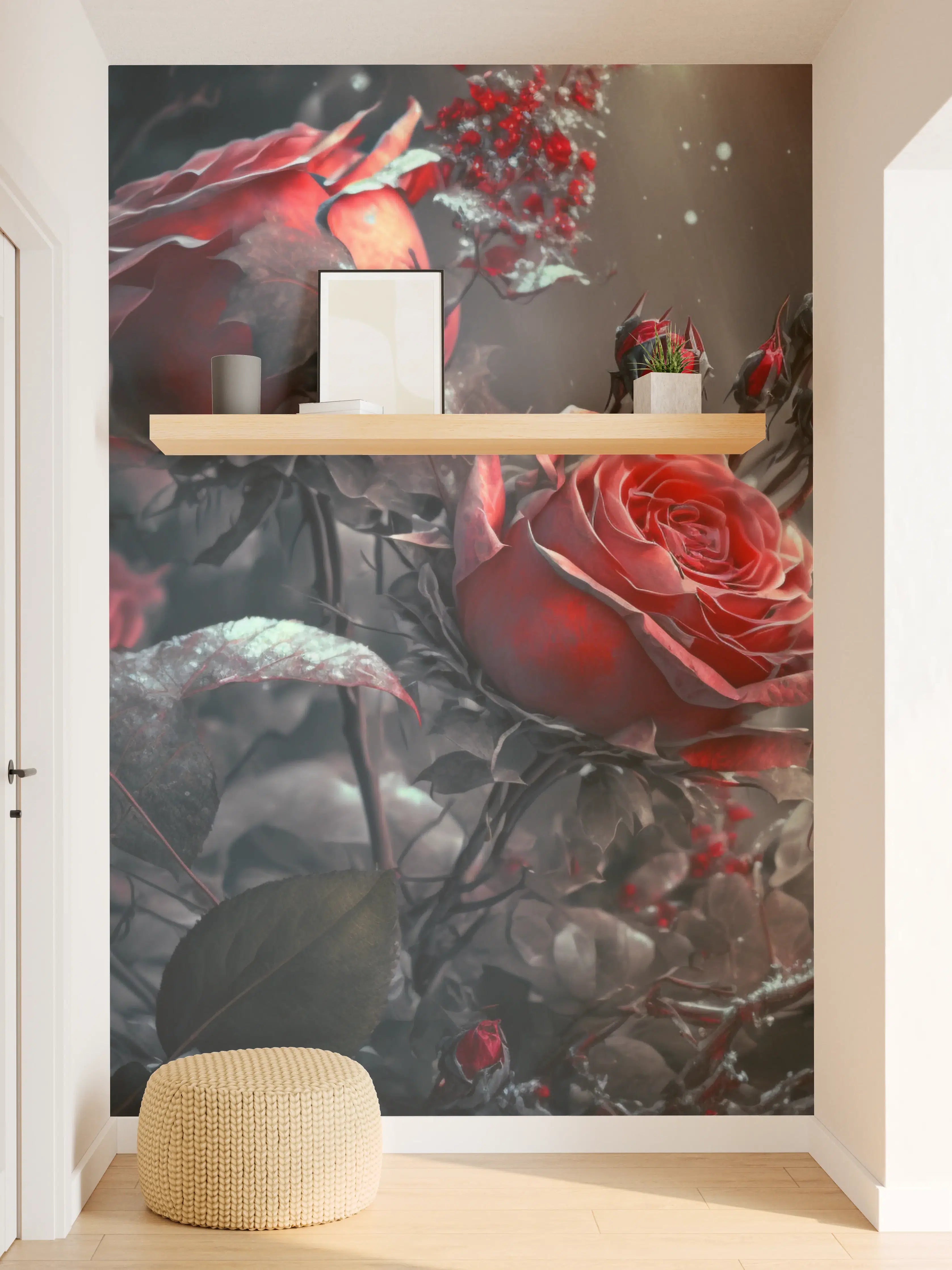 Wandverkleidung Flur - Dunkle Romantik mit Rosen und Wasser