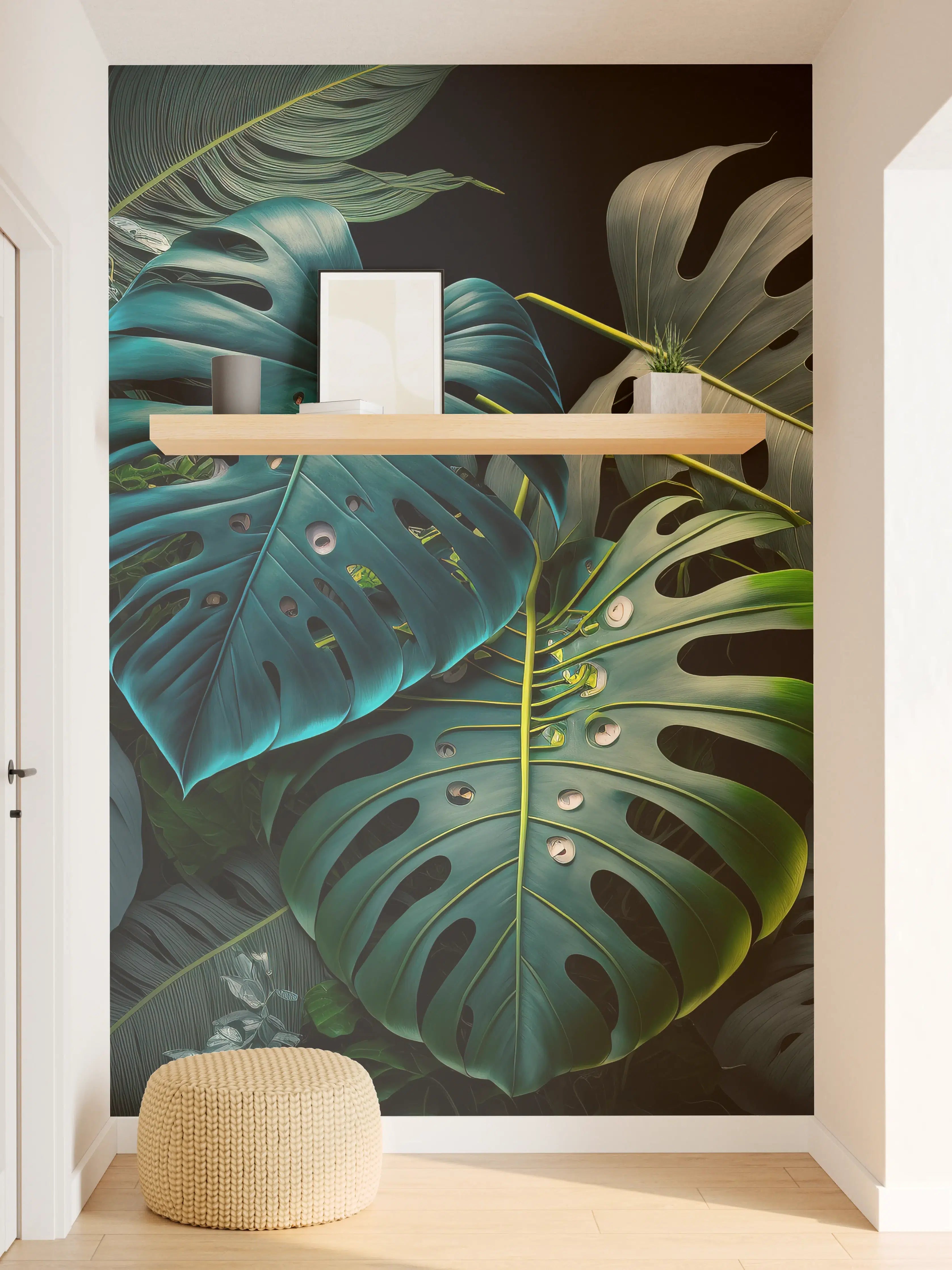 Wandverkleidung Flur - Dunkle Tropenblätter Fotografie