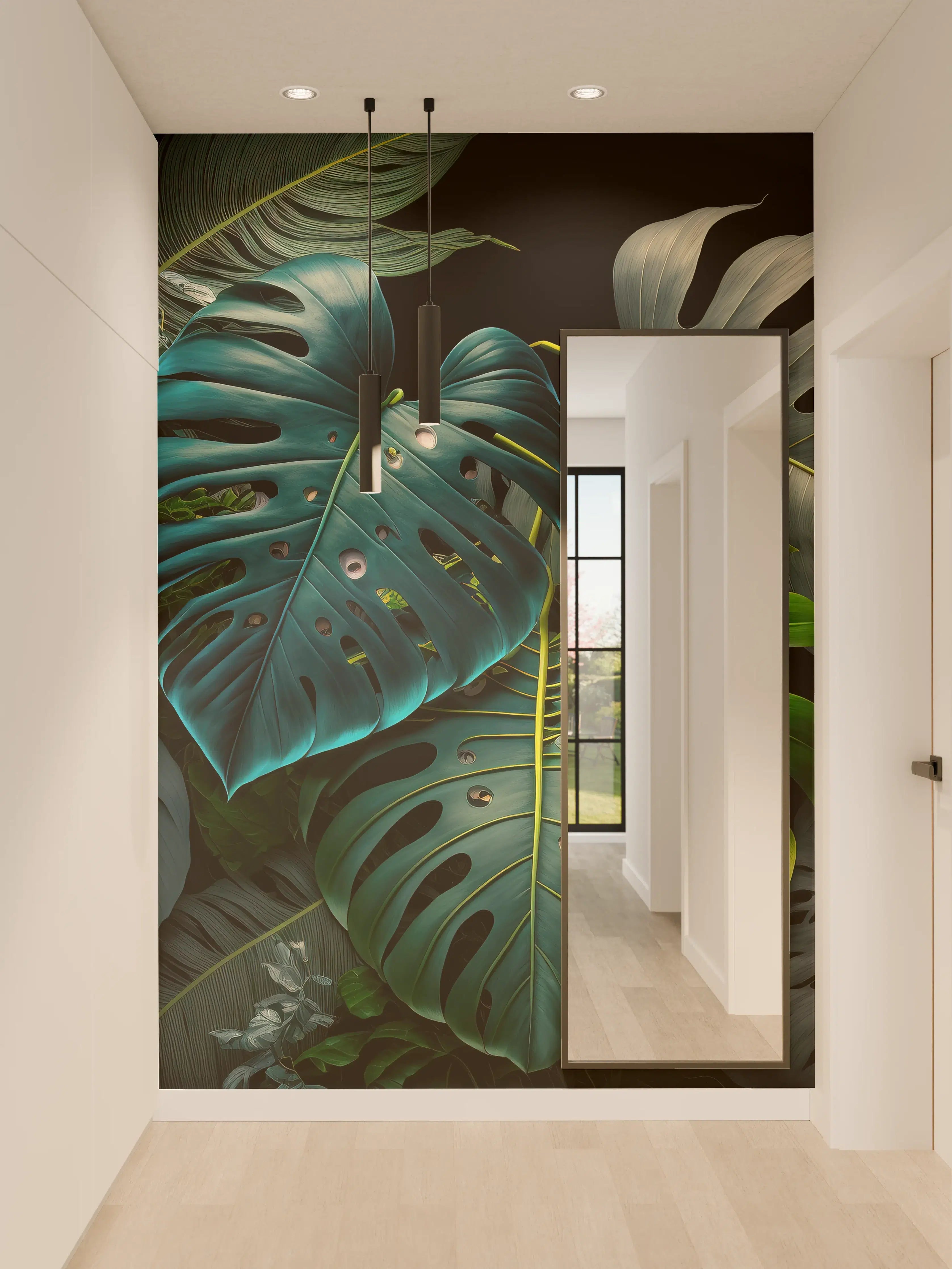 Wandverkleidung Flur - Dunkle Tropenblätter Fotografie