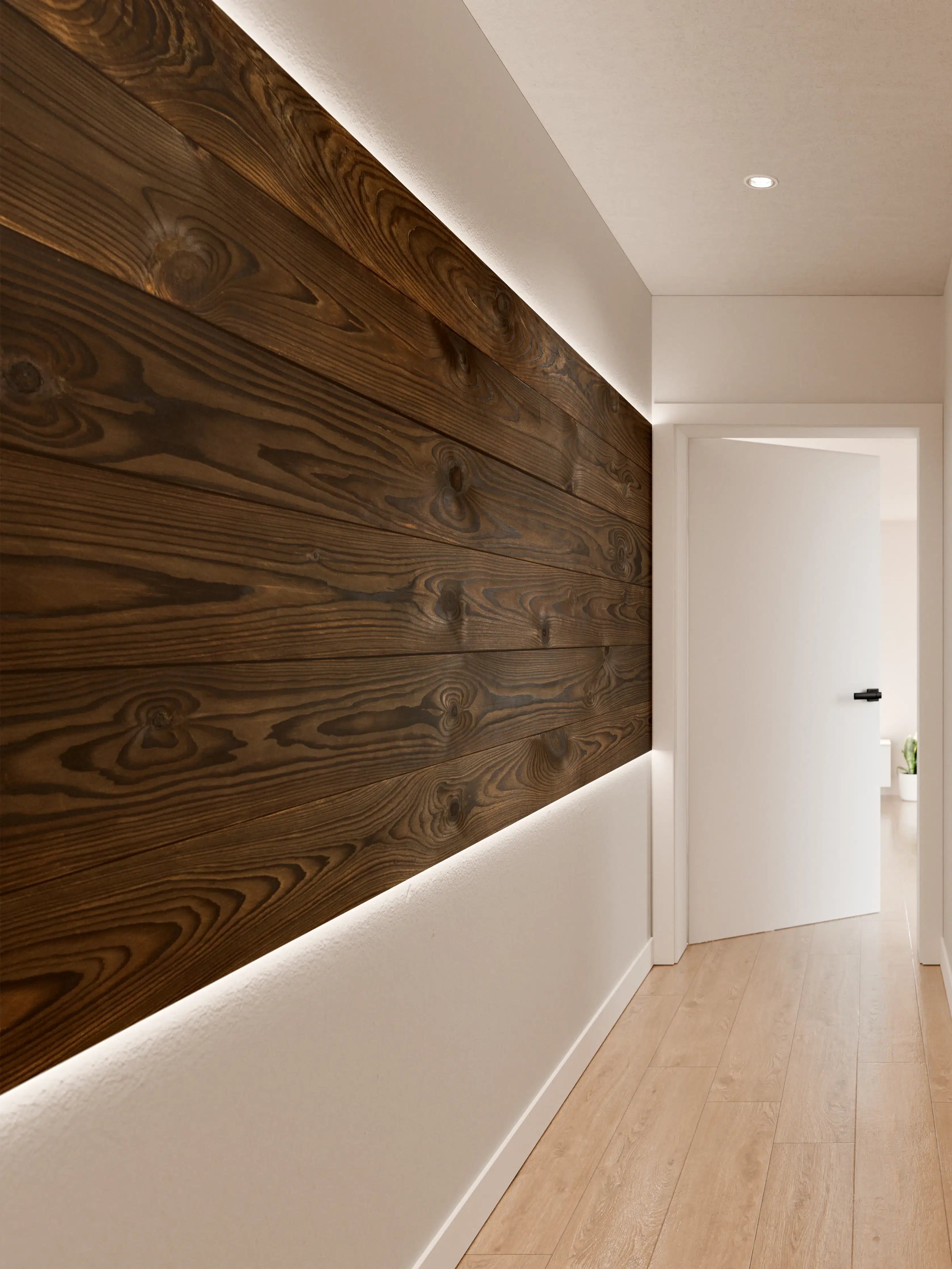 Wandverkleidung Flur - Dunkles Holz mit Betonung der Maserung