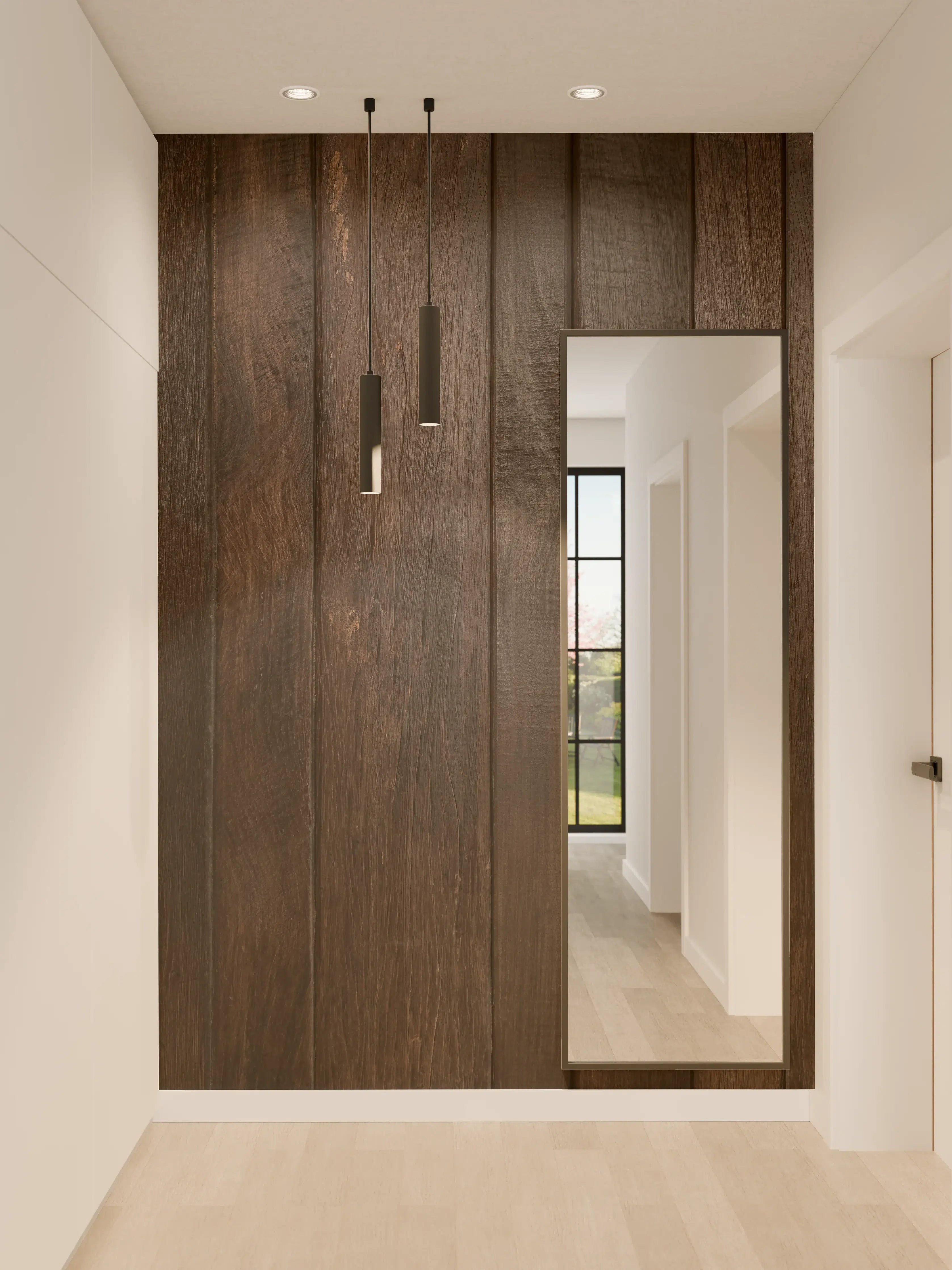Wandverkleidung Flur - Dunkles glasiertes Holz