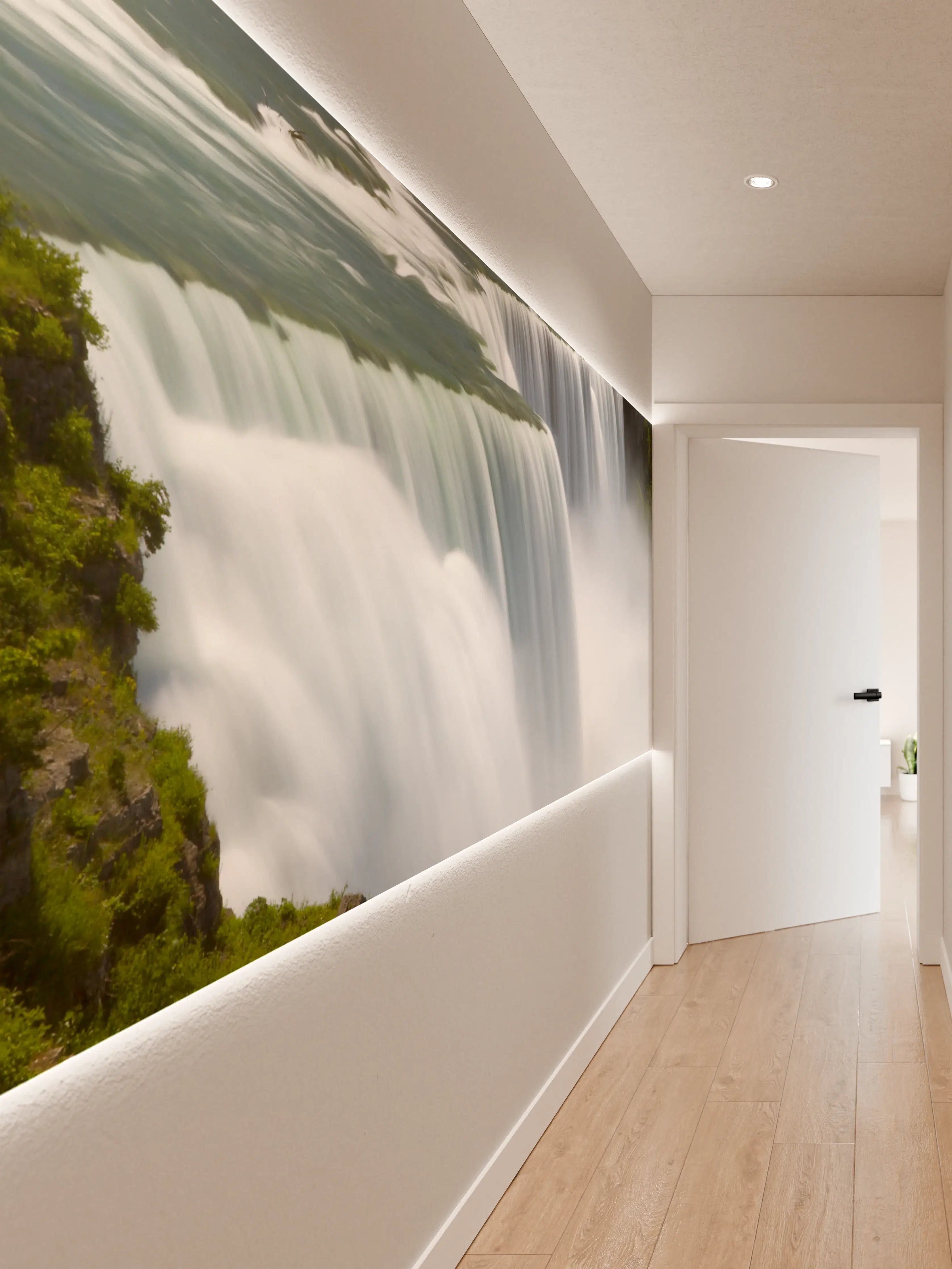 Wandverkleidung Flur - Edelgrauer Wasserfall im grünen Grün