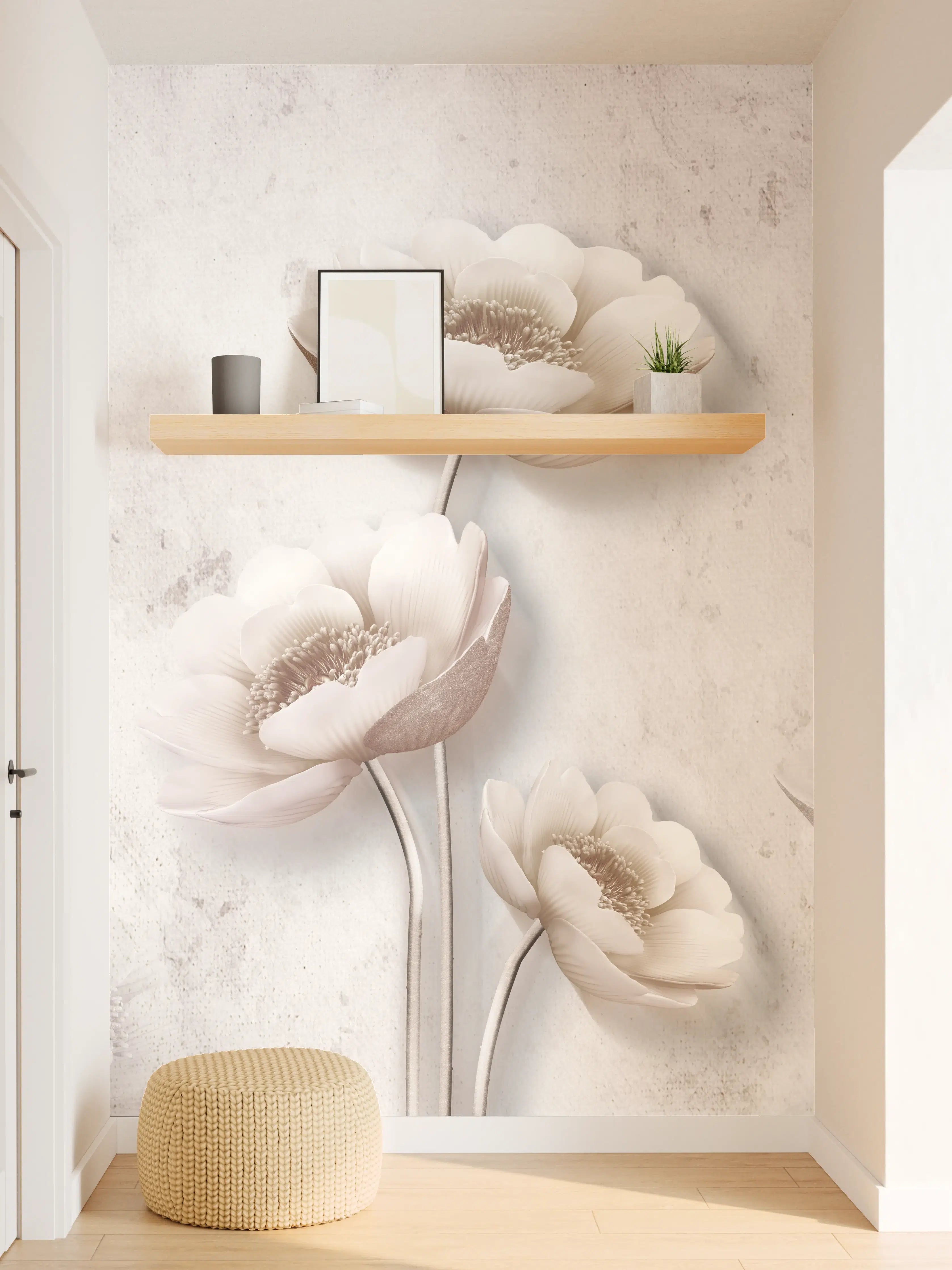 Wandverkleidung Flur - Edle Grauweiß Blumen Wandkunst