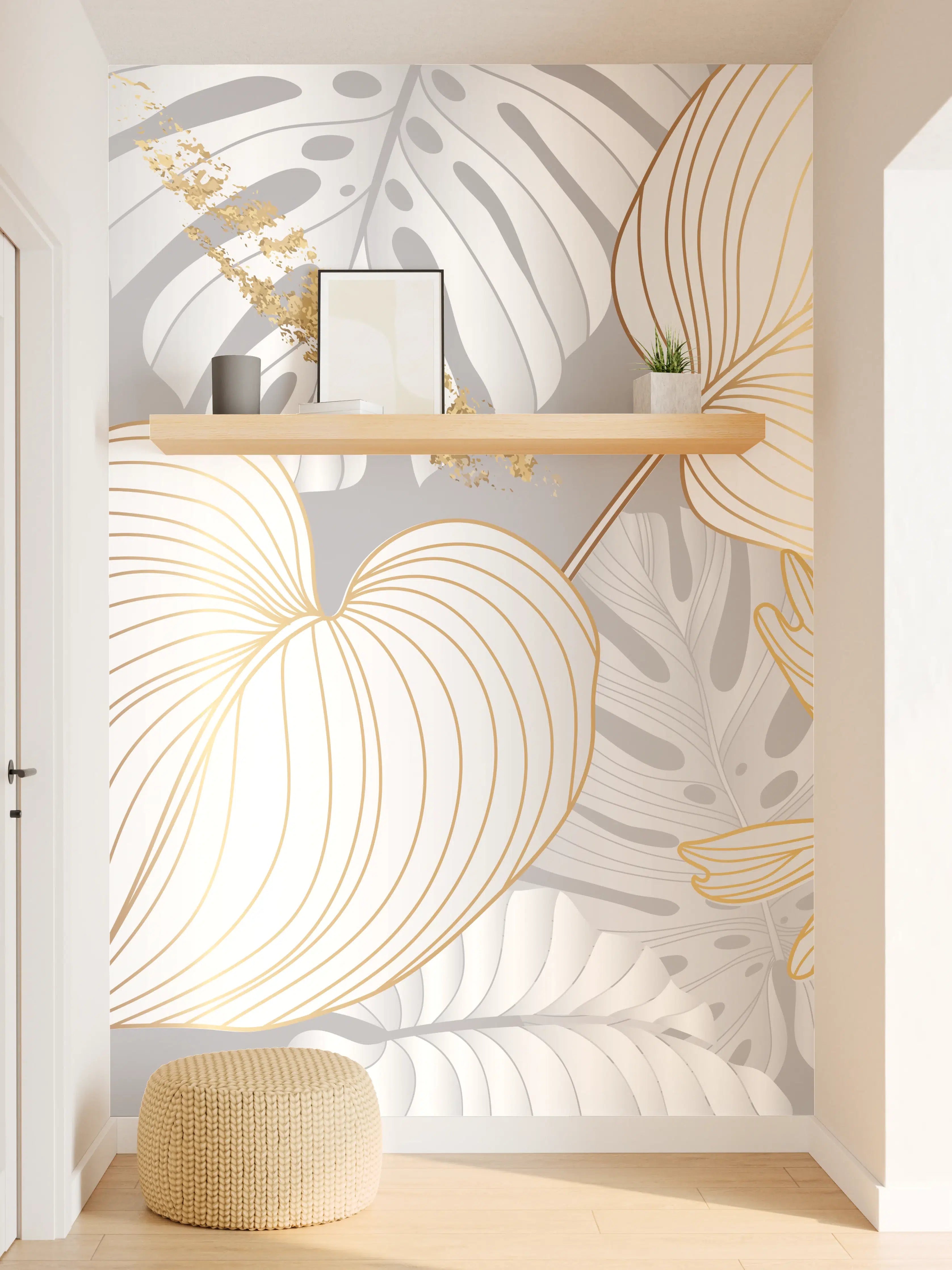 Wandverkleidung Flur - Edles Gold-Blatt-Design