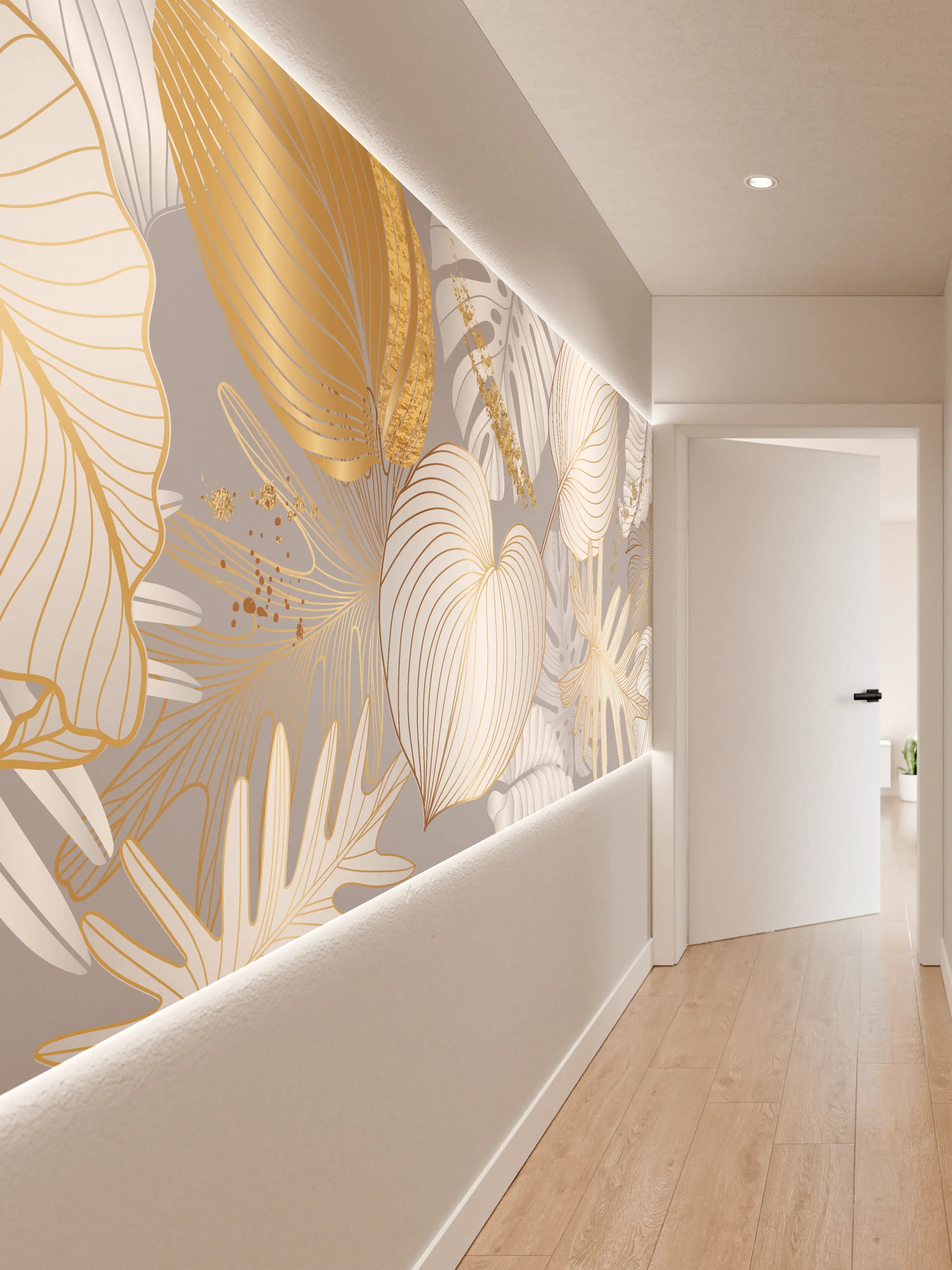 Wandverkleidung Flur - Edles Gold-Blatt-Design