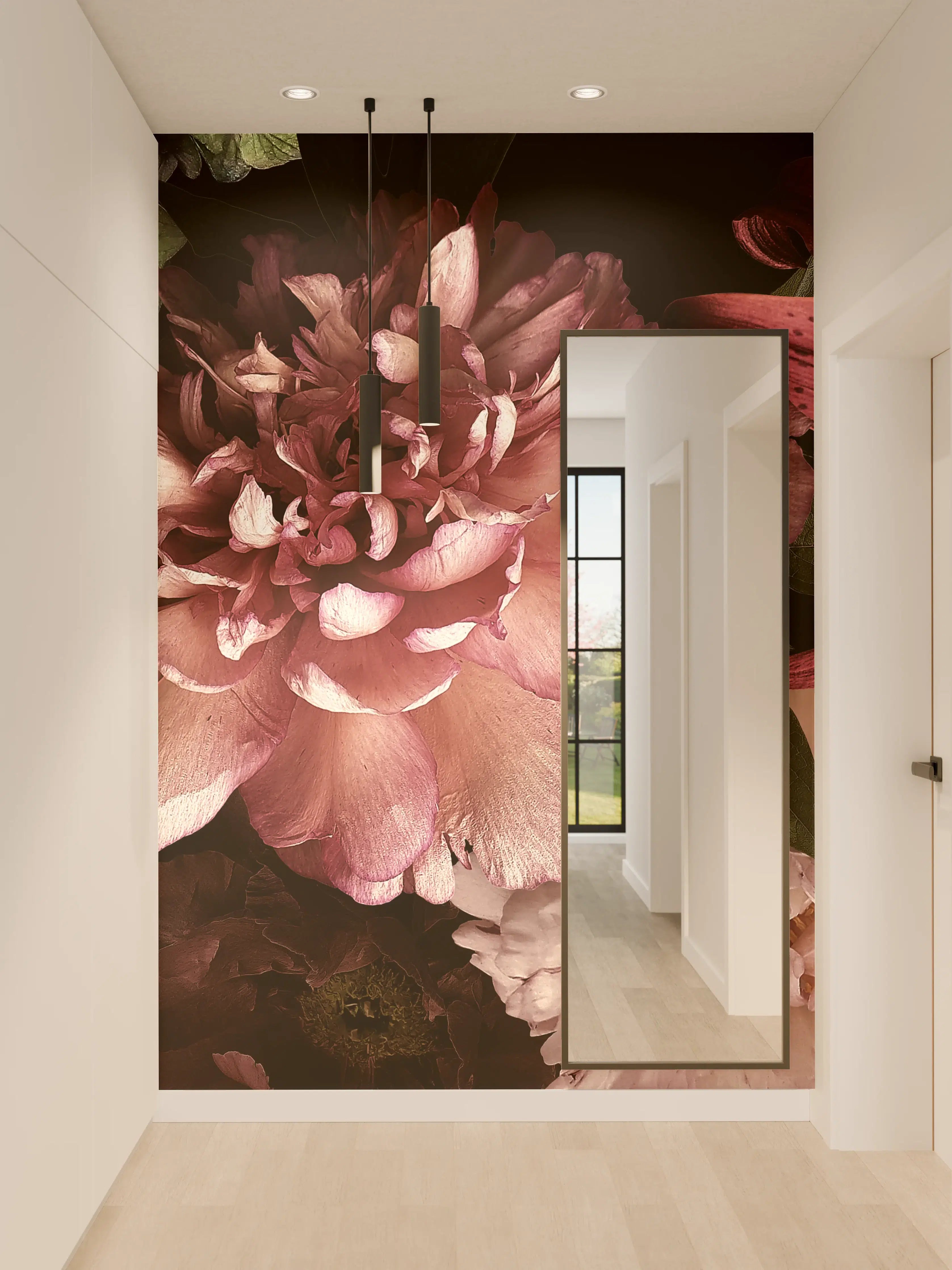 Wandverkleidung Flur - Elegant Blumenstrauß in dunklem Hintergrund