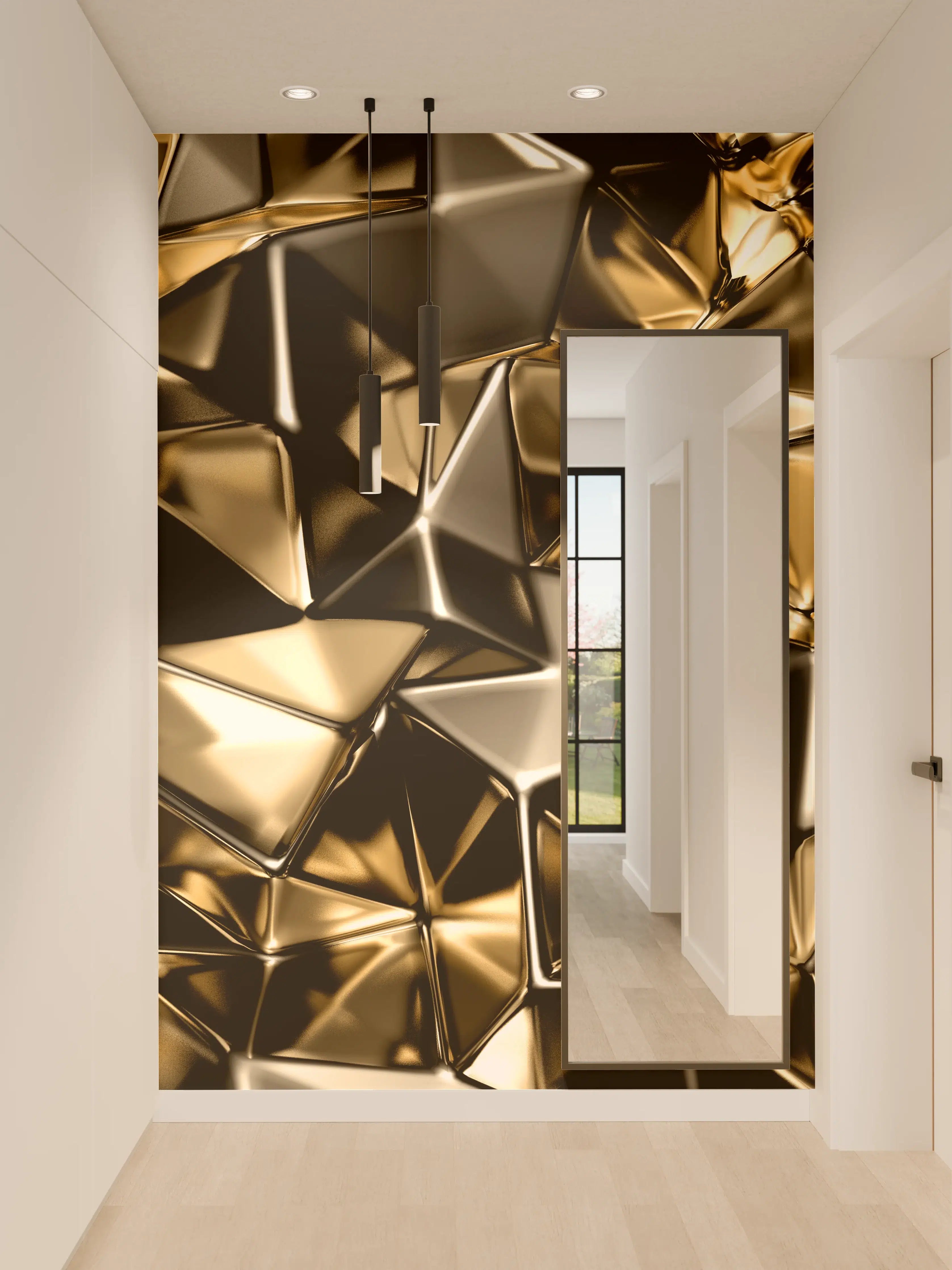 Wandverkleidung Flur - Elegant Goldene 3D-Muster