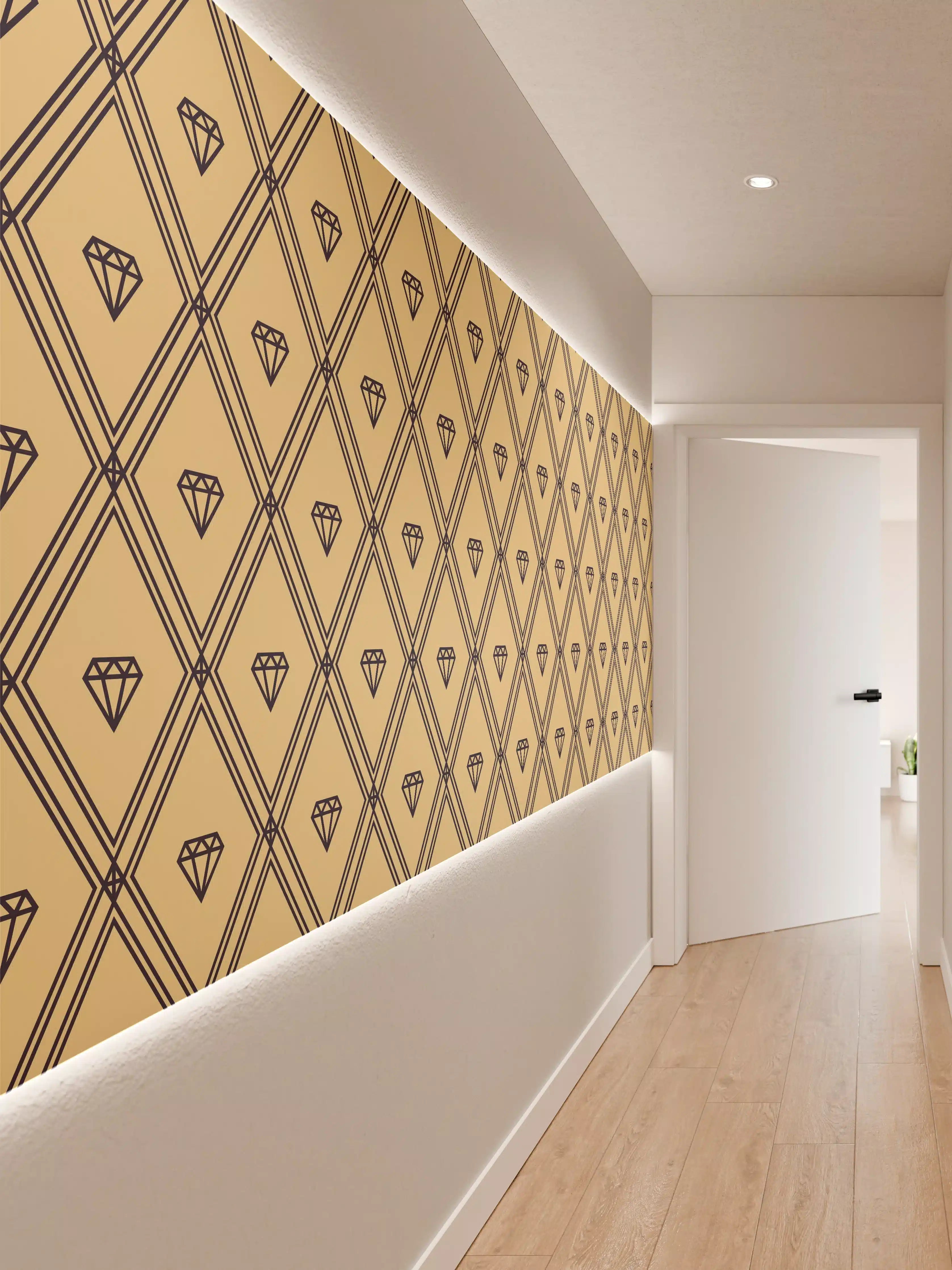 Wandverkleidung Flur - Elegant Goldene Diamant-Muster Wandgestaltung