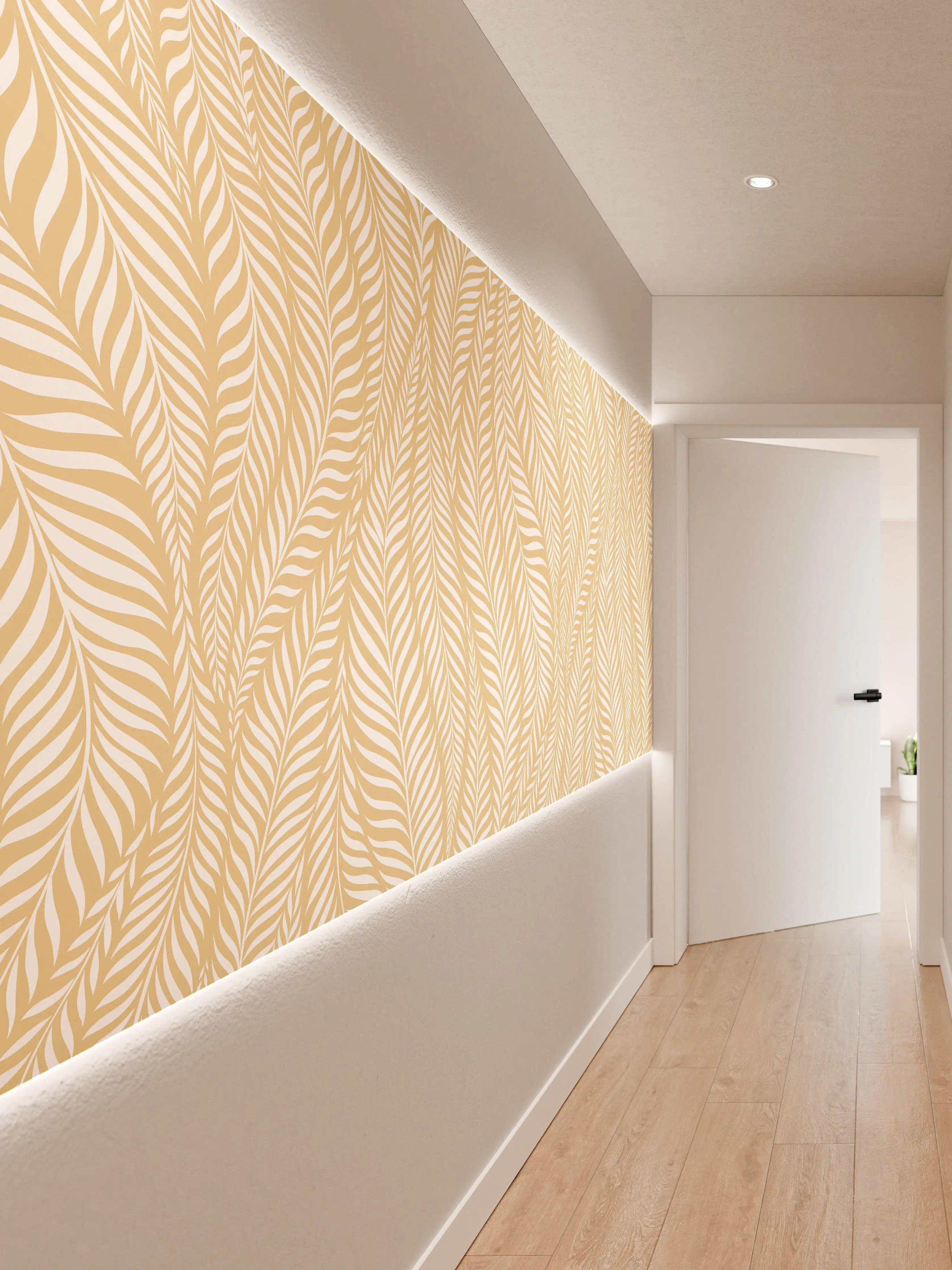 Wandverkleidung Flur - Elegant beige Feather Pattern Wallpaper