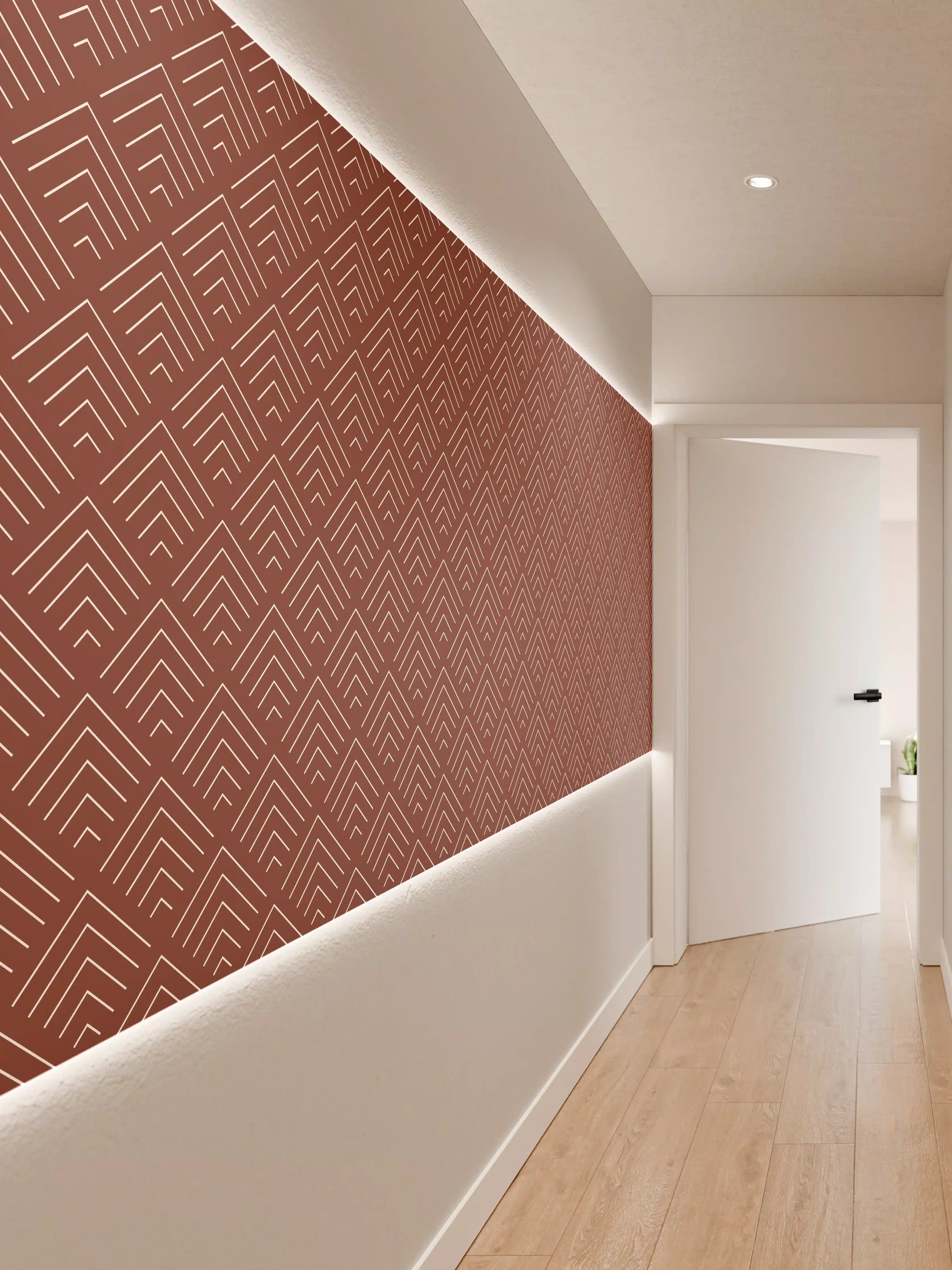 Wandverkleidung Flur - Elegant geometrisches Muster in warmen Brauntönen
