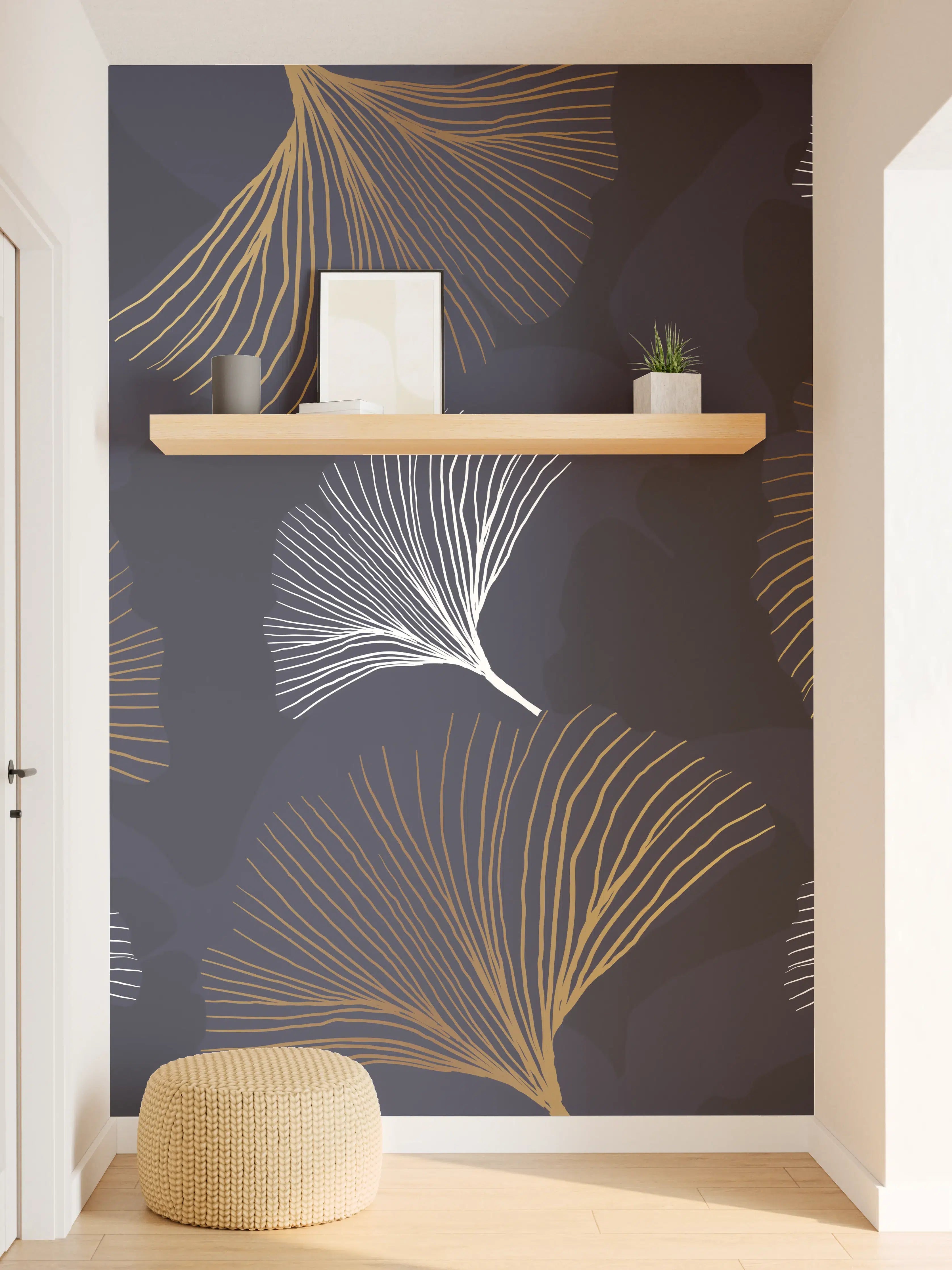 Wandverkleidung Flur - Elegante Blattgold-Muster Tapete