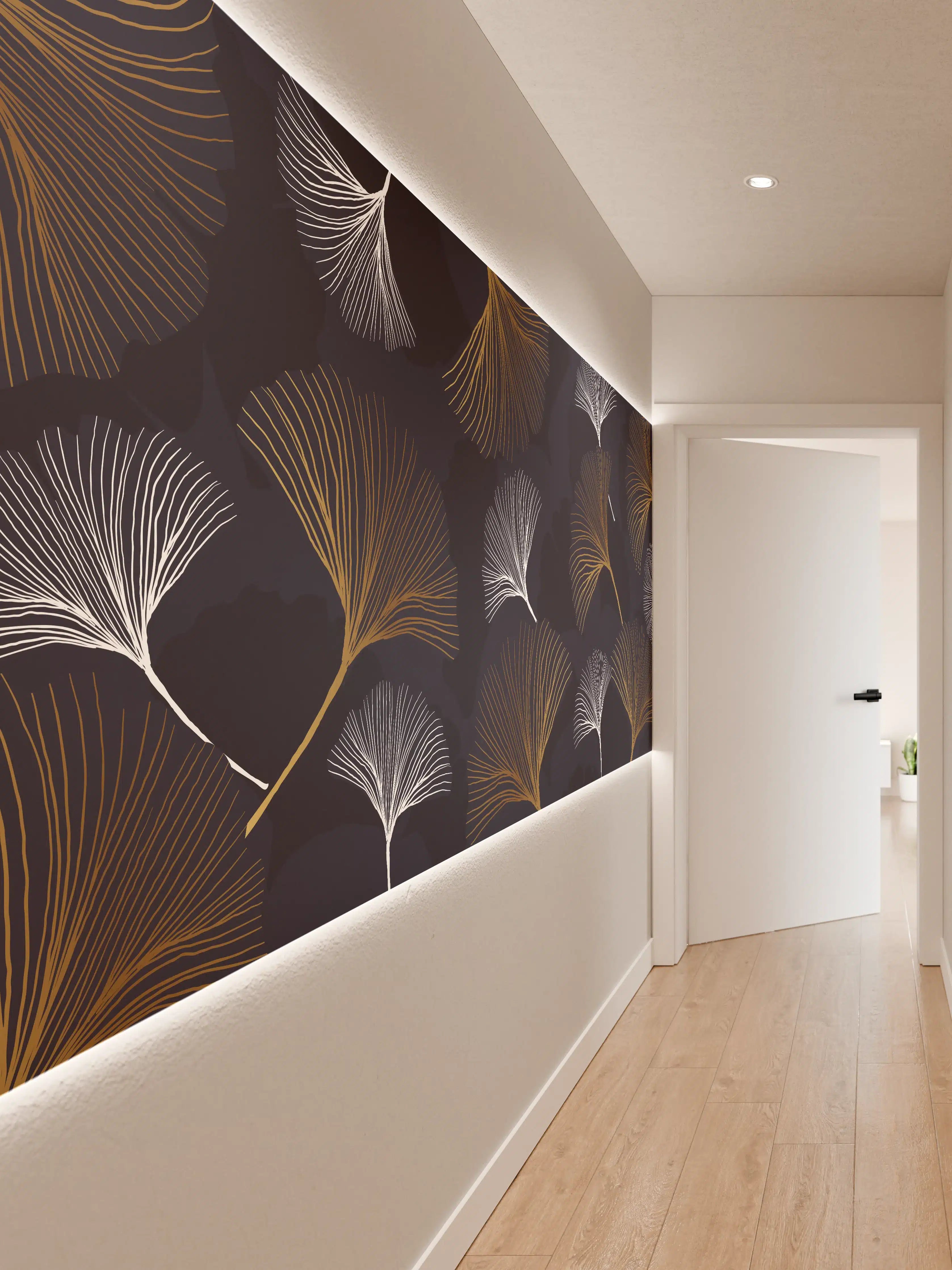 Wandverkleidung Flur - Elegante Blattgold-Muster Tapete