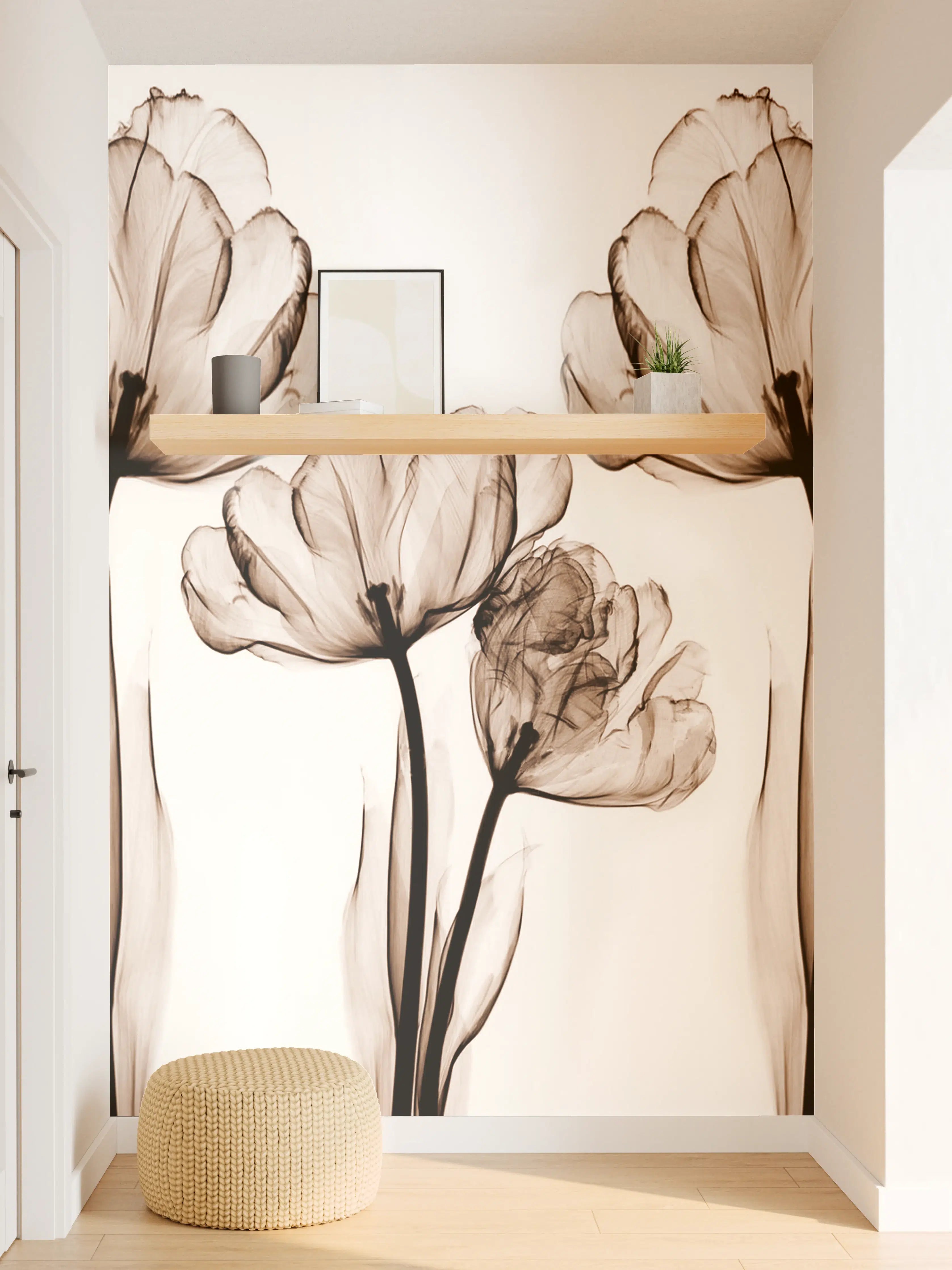 Wandverkleidung Flur - Elegante Blüten in Sepiatönen