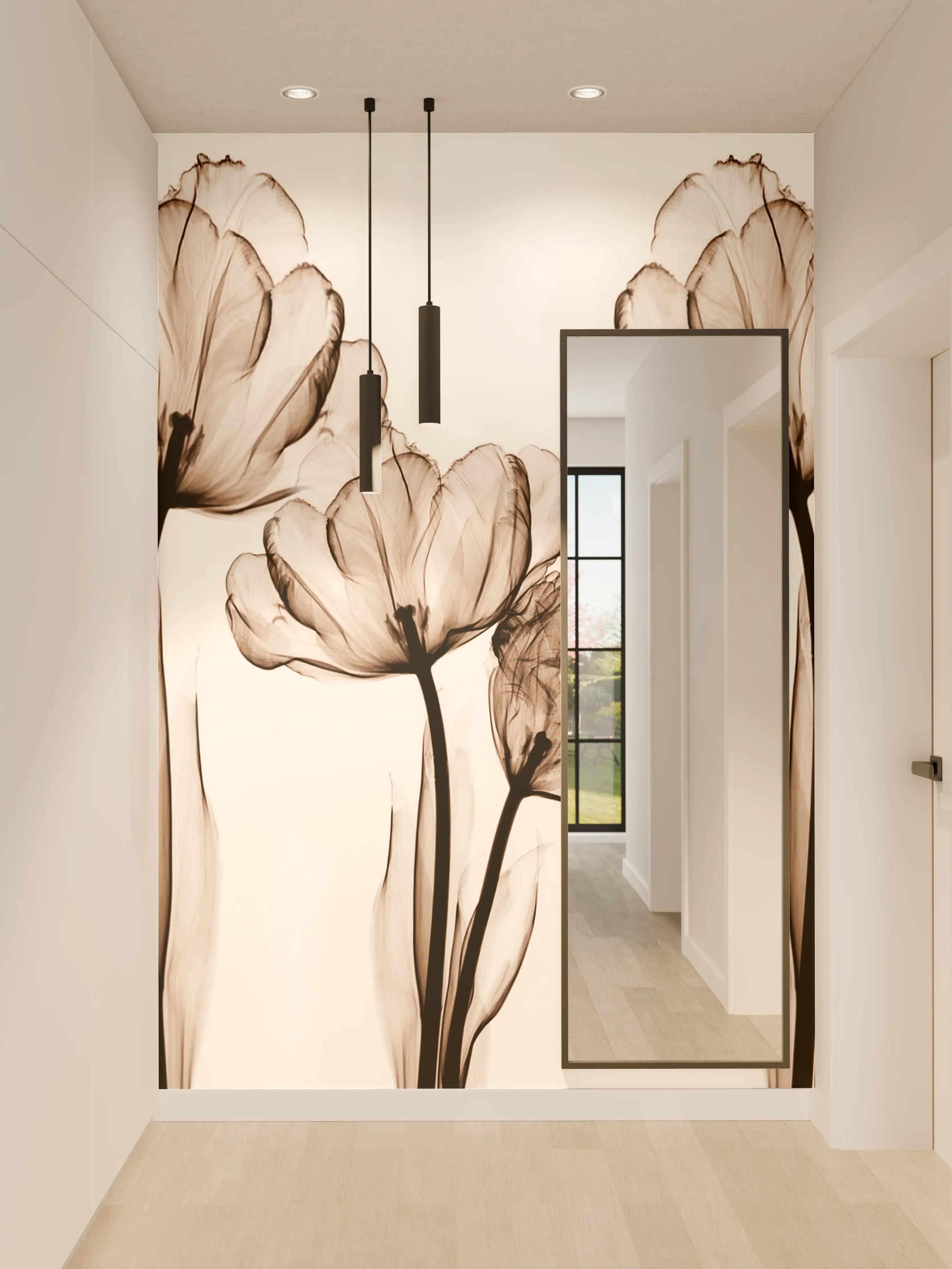 Wandverkleidung Flur - Elegante Blüten in Sepiatönen