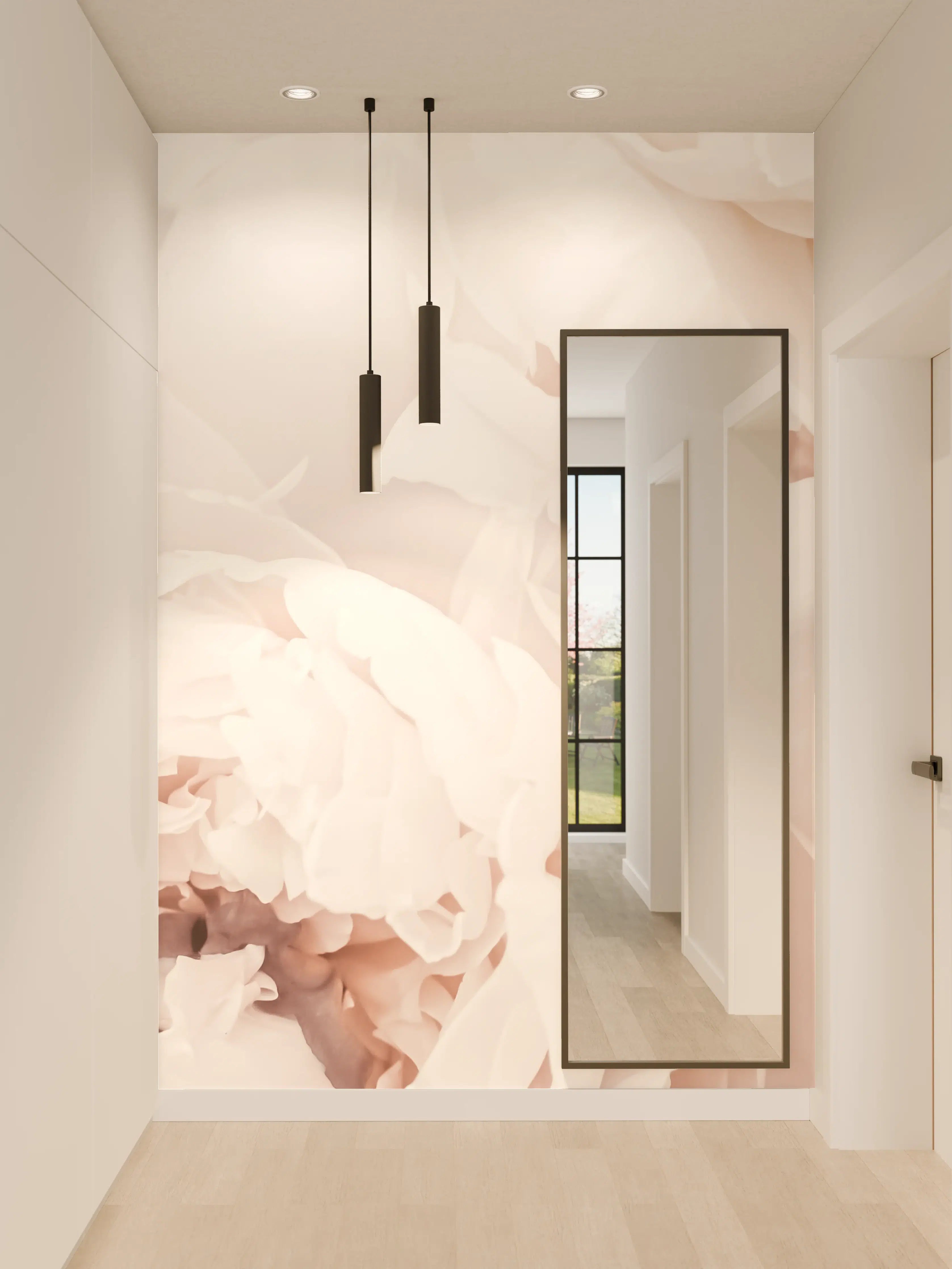 Wandverkleidung Flur - Elegante Blumen in sanften Farben