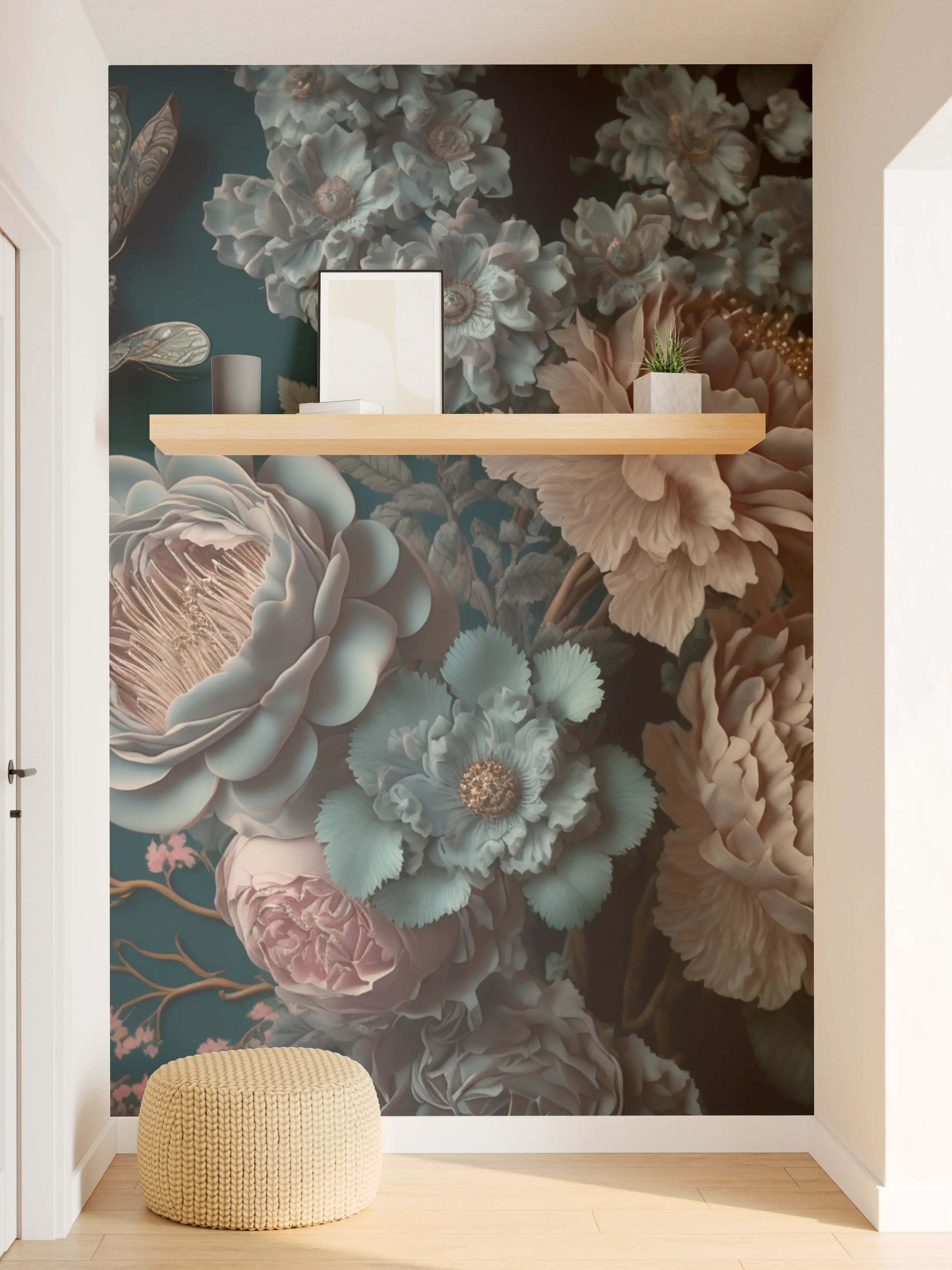 Wandverkleidung Flur - Elegante Blumenkomposition im edlenDesign