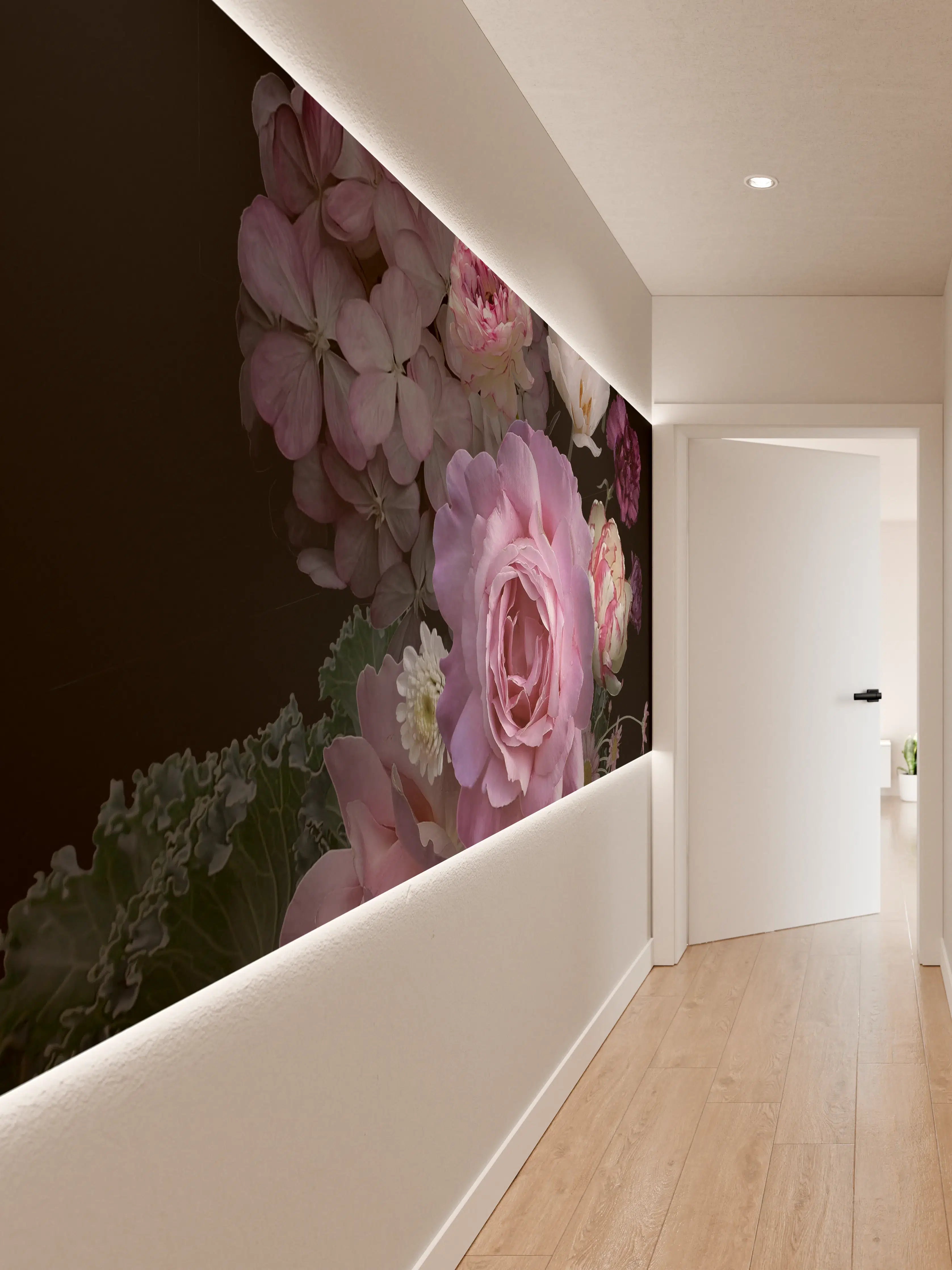 Wandverkleidung Flur - Elegante Blumenpracht in Pastellfarben