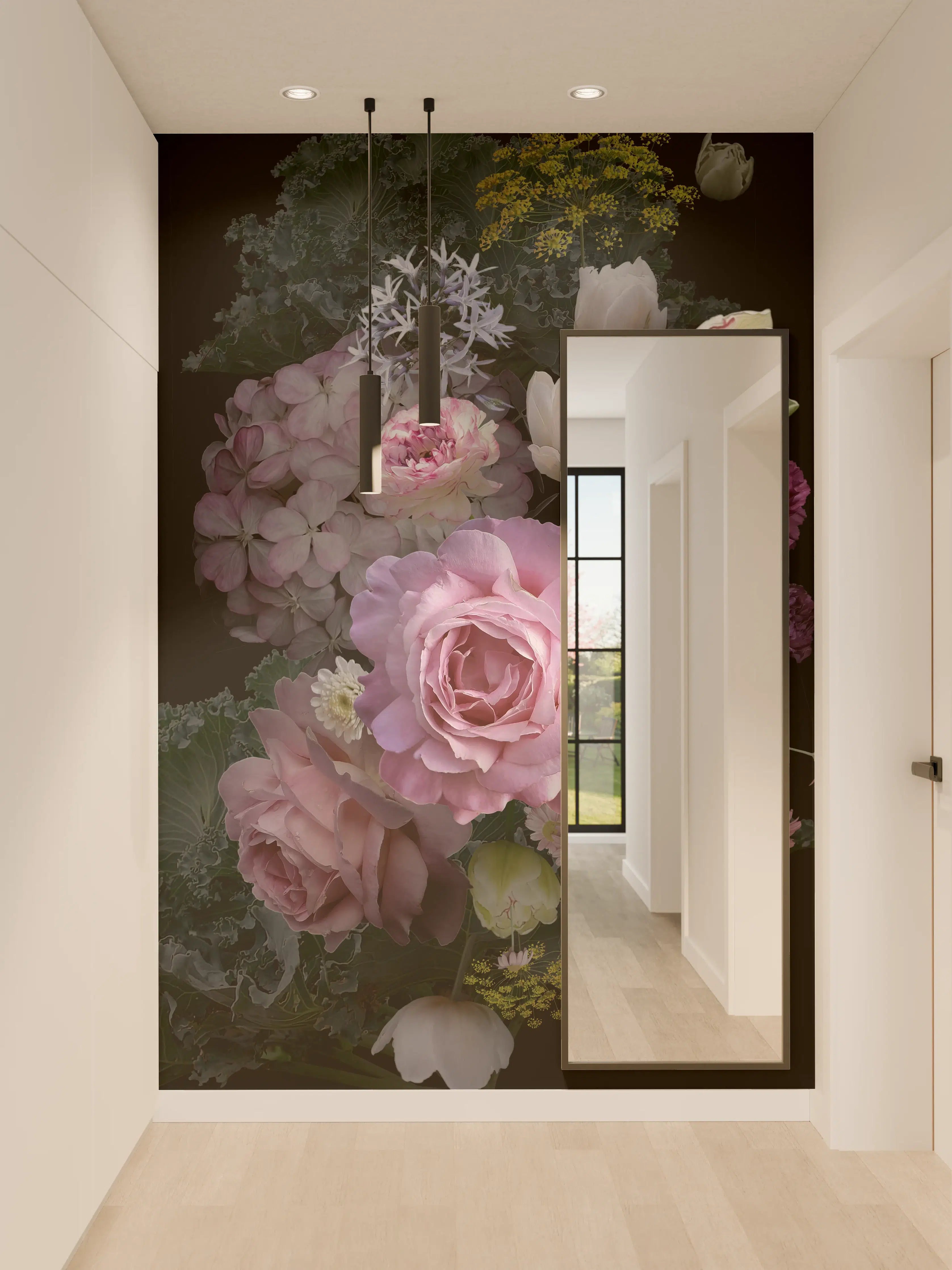 Wandverkleidung Flur - Elegante Blumenpracht in Pastellfarben