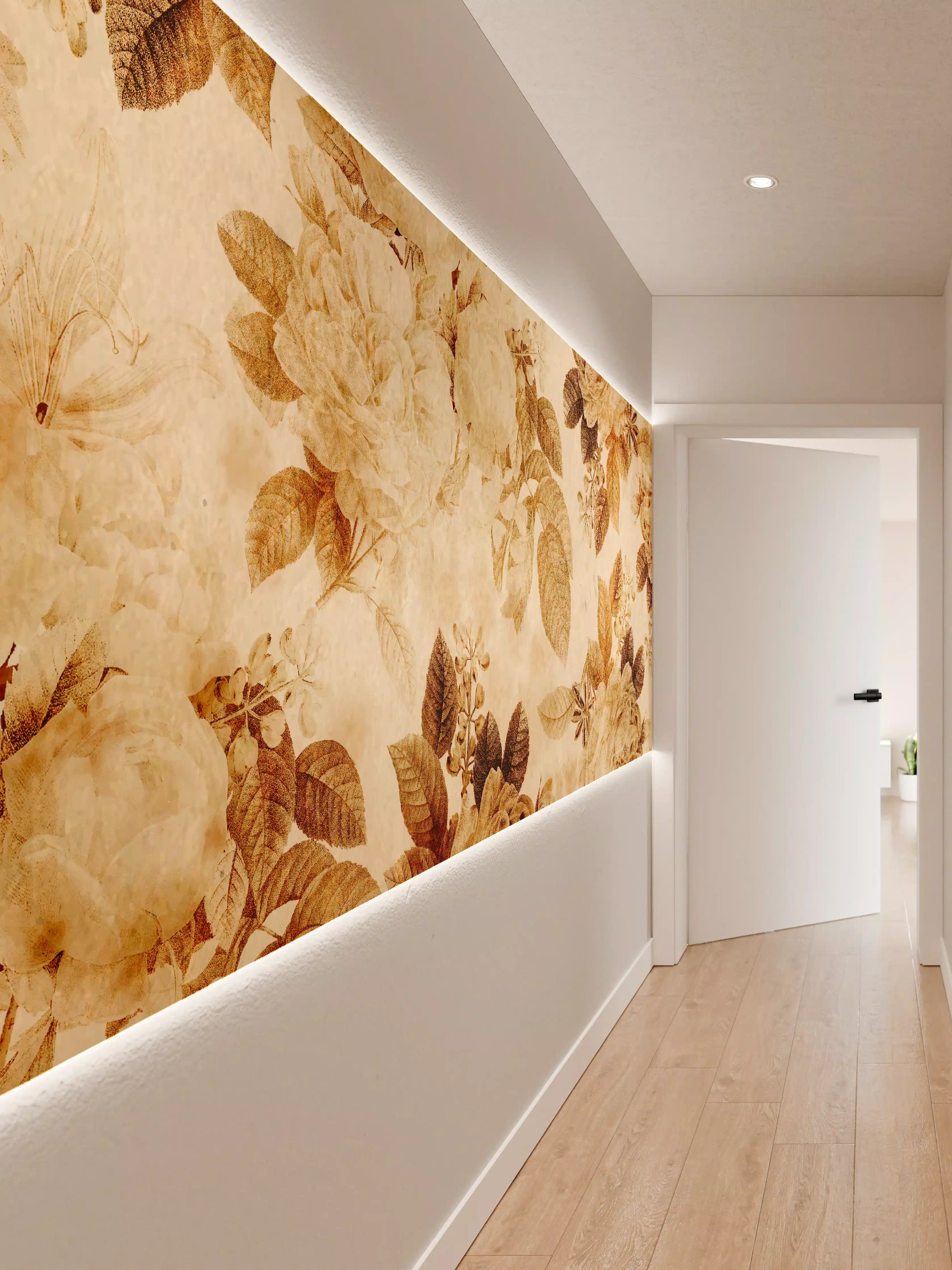 Wandverkleidung Flur - Elegante Fliesen mit Blumenmuster in Beige und Braun