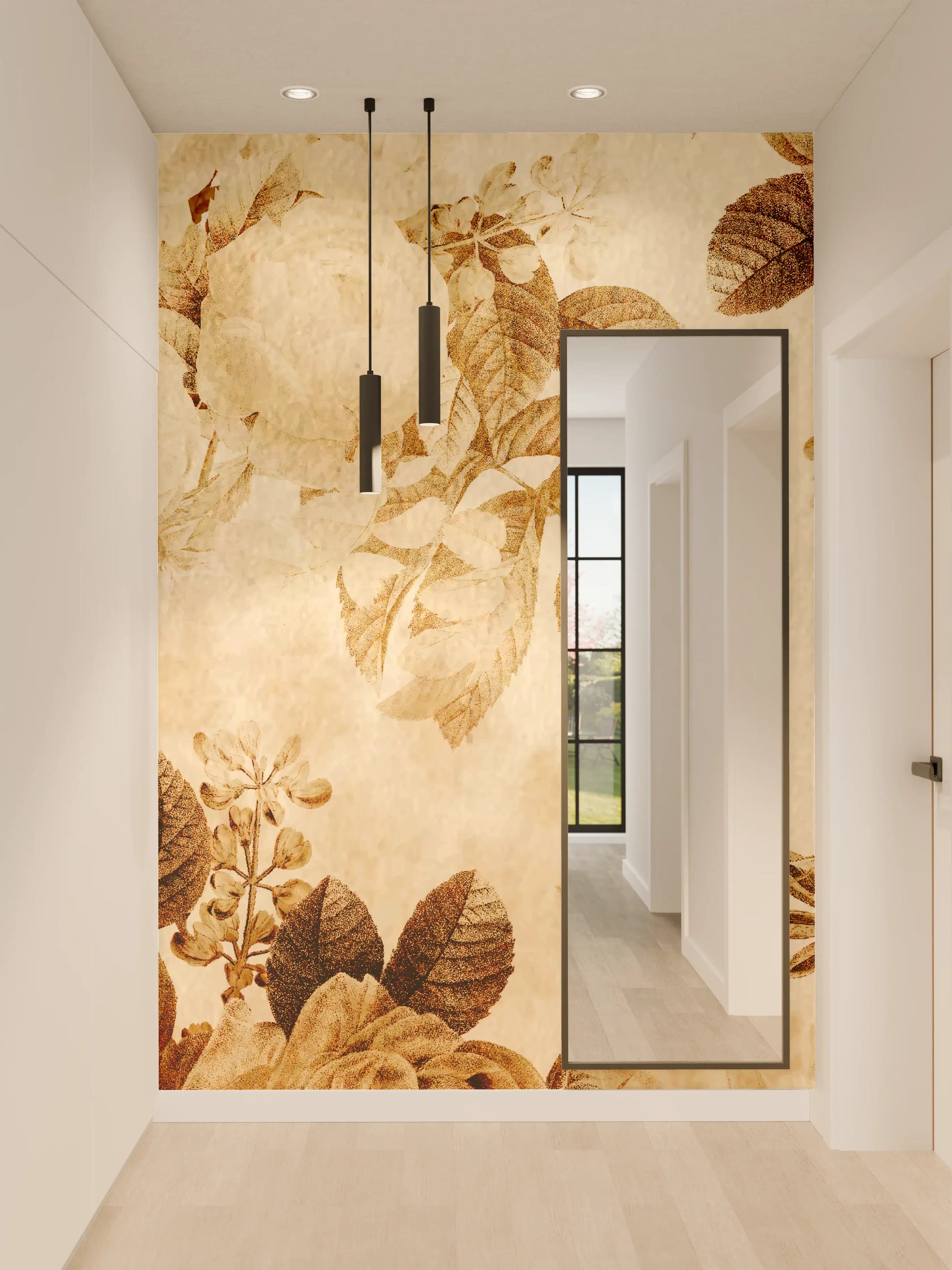 Wandverkleidung Flur - Elegante Fliesen mit Blumenmuster in Beige und Braun