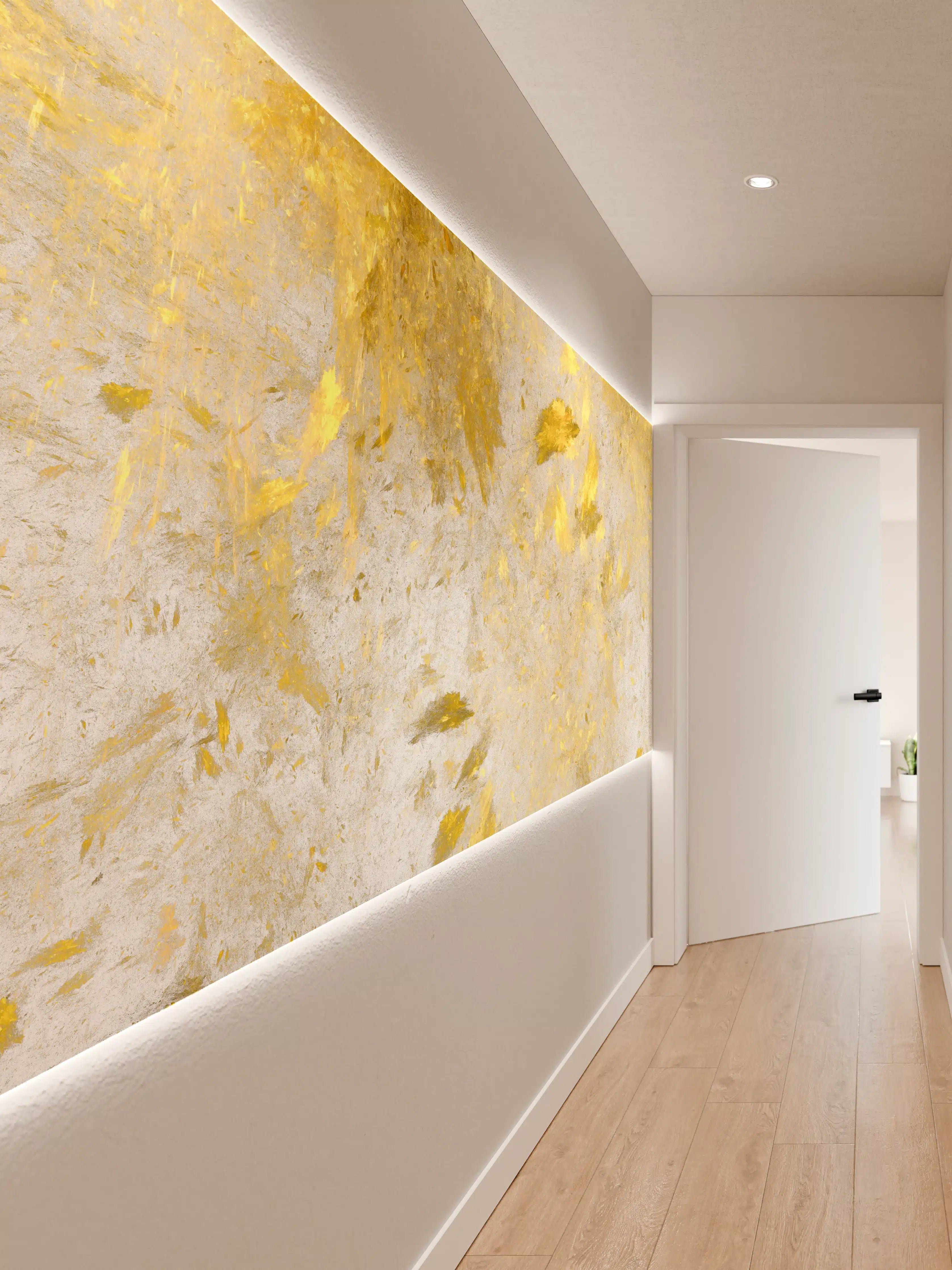 Wandverkleidung Flur - Elegante Gold- und Weißtöne Wanddekoration
