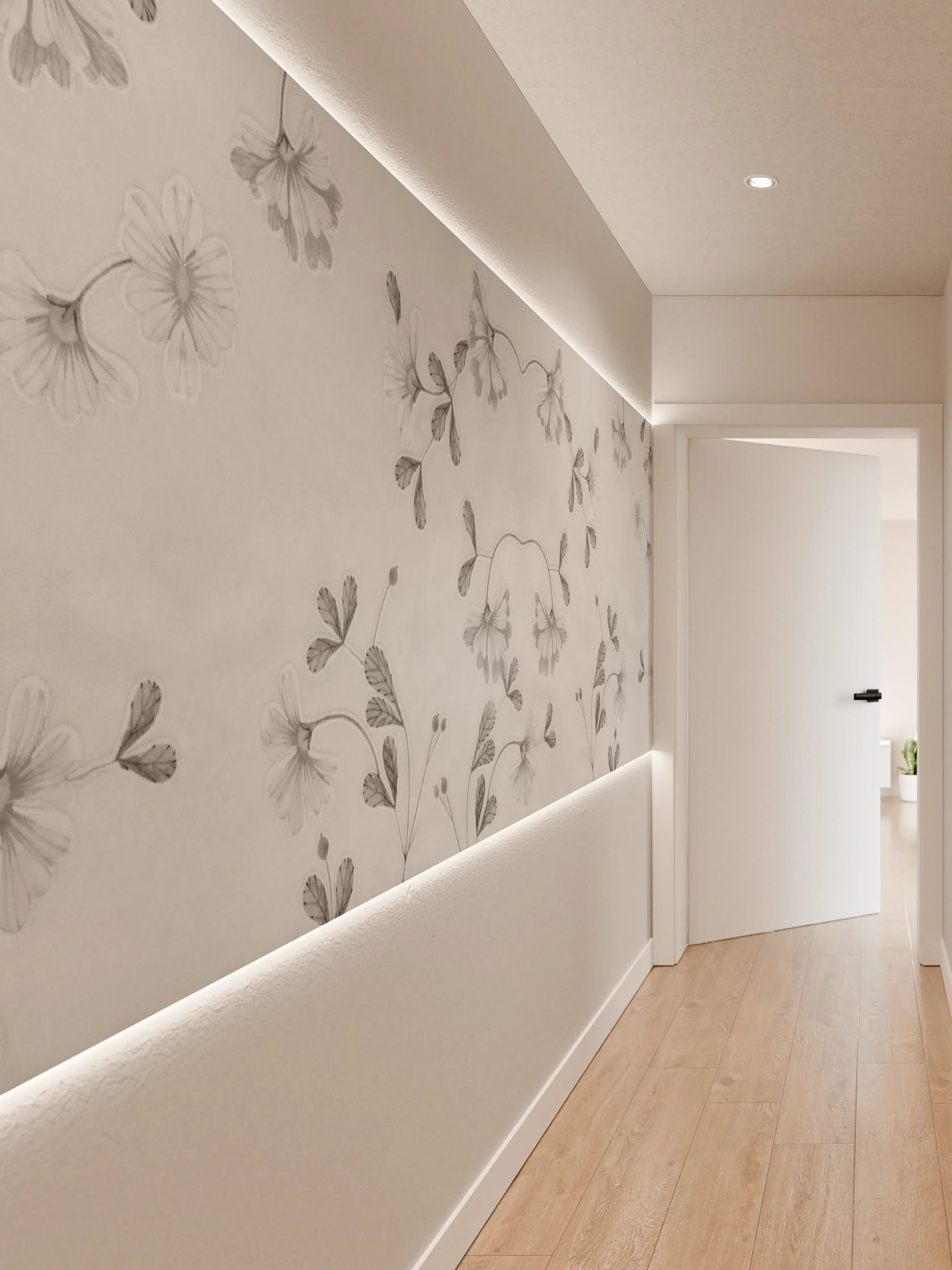 Wandverkleidung Flur - Elegante Grau-Weiße Blumenmuster