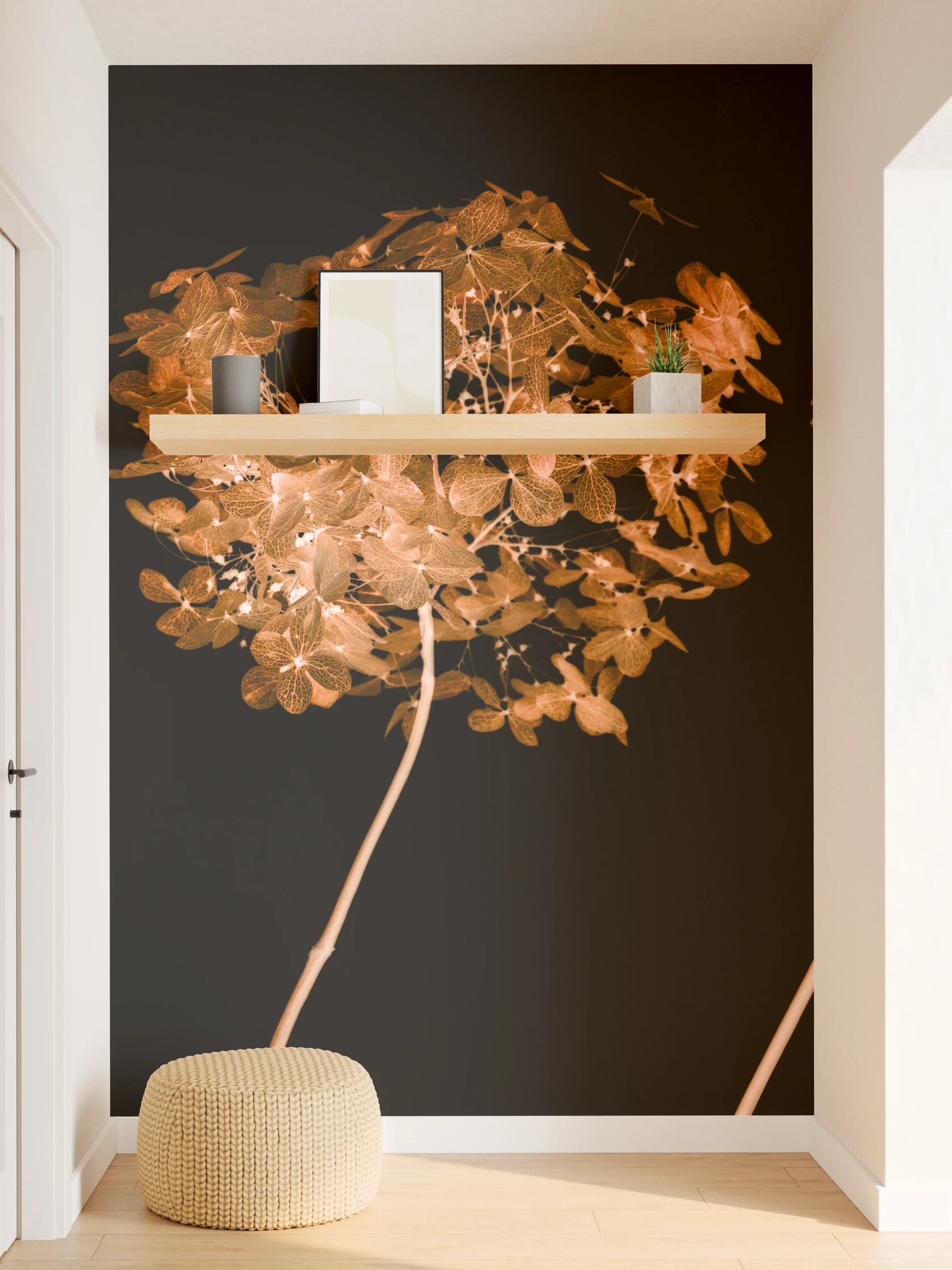 Wandverkleidung Flur - Elegante Hydrangea-Blumen in warmem Licht