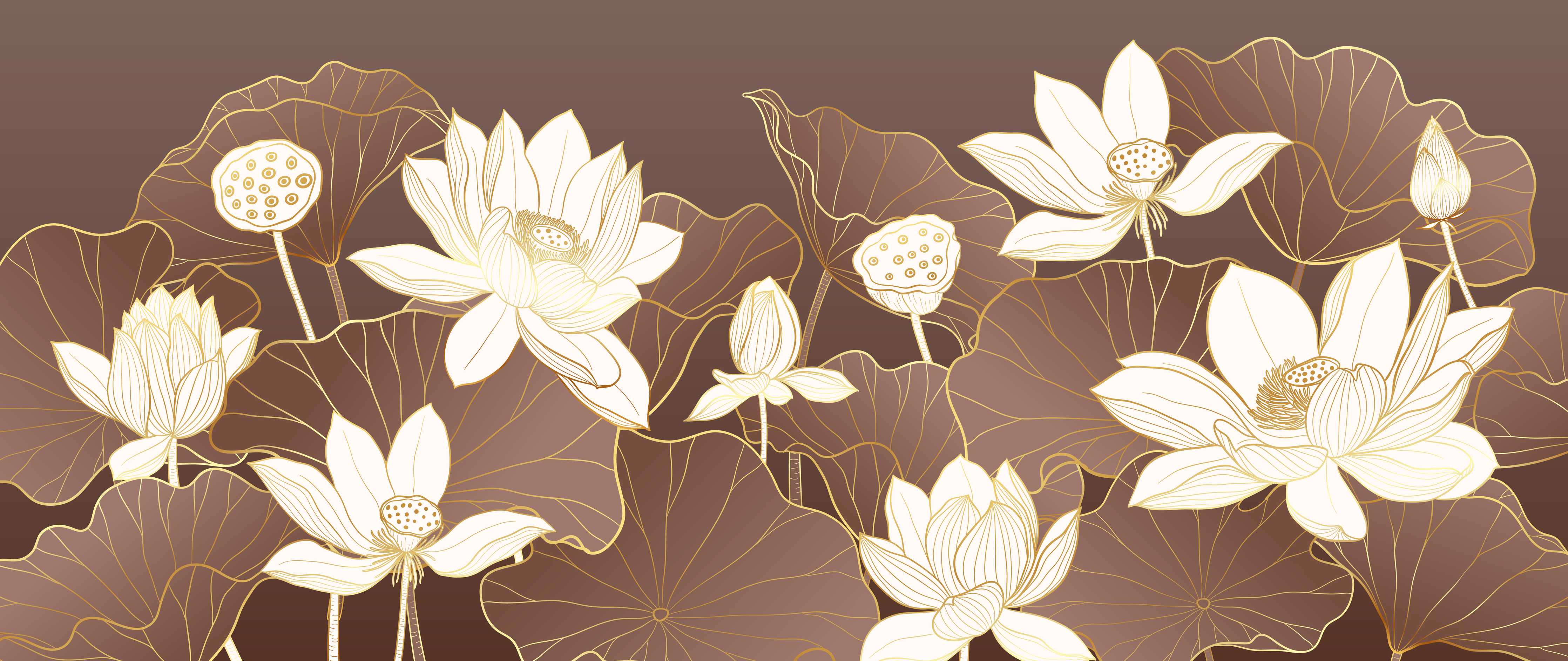 Wandverkleidung Flur-Elegante Lotus-Blumen auf braunem Hintergrund