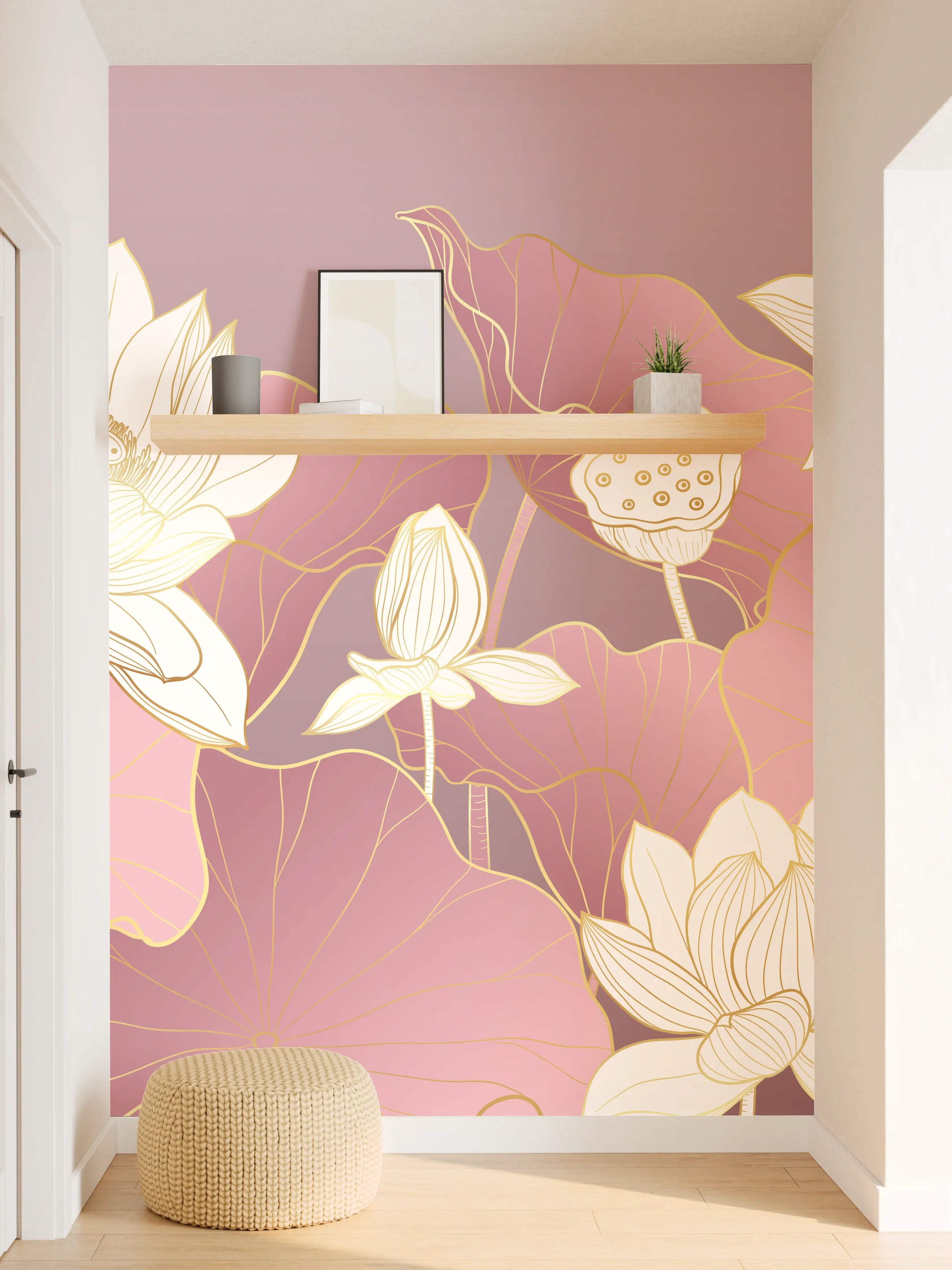 Wandverkleidung Flur - Elegante Lotusblumen im Pastell