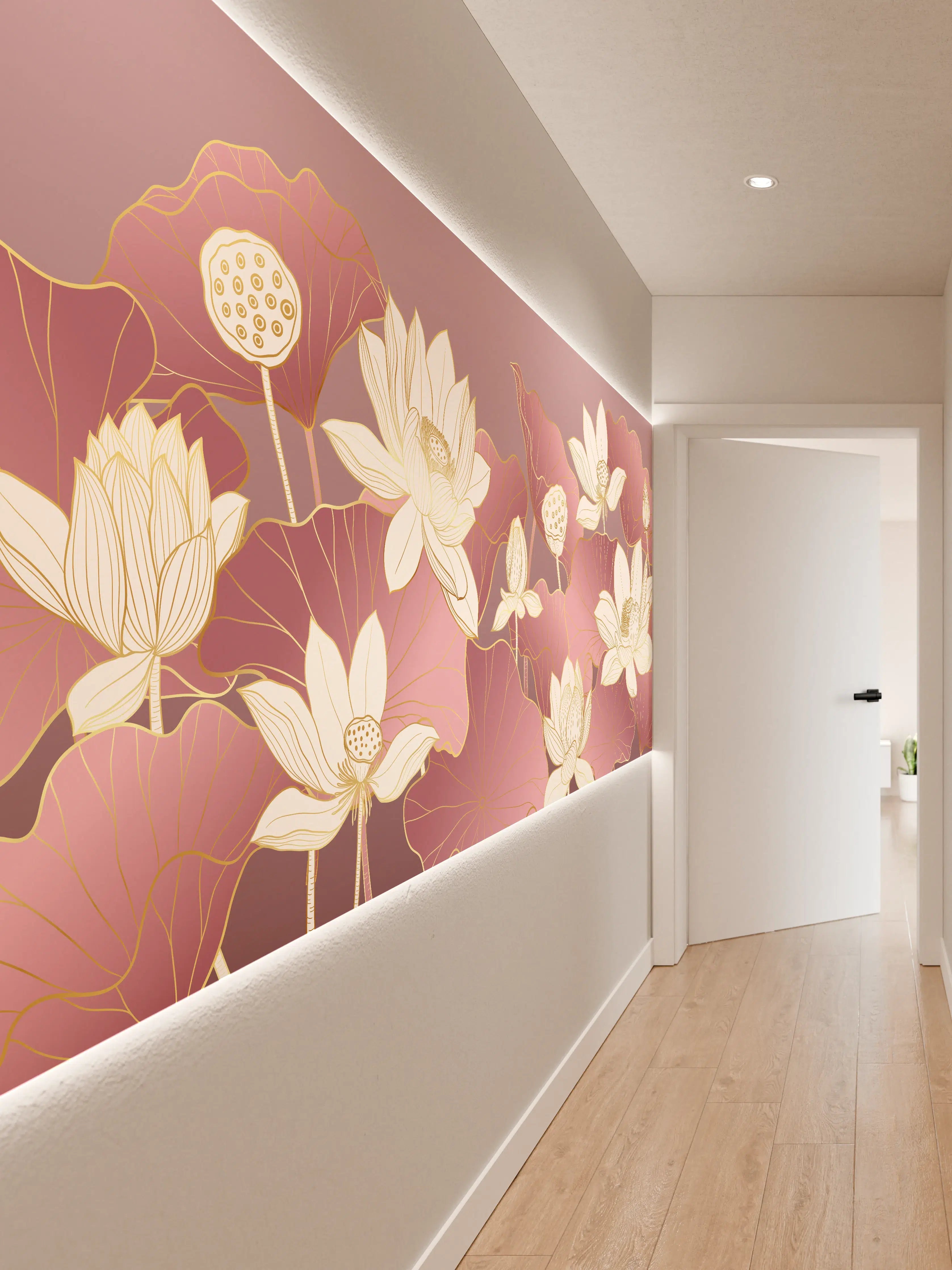 Wandverkleidung Flur - Elegante Lotusblumen im Pastell