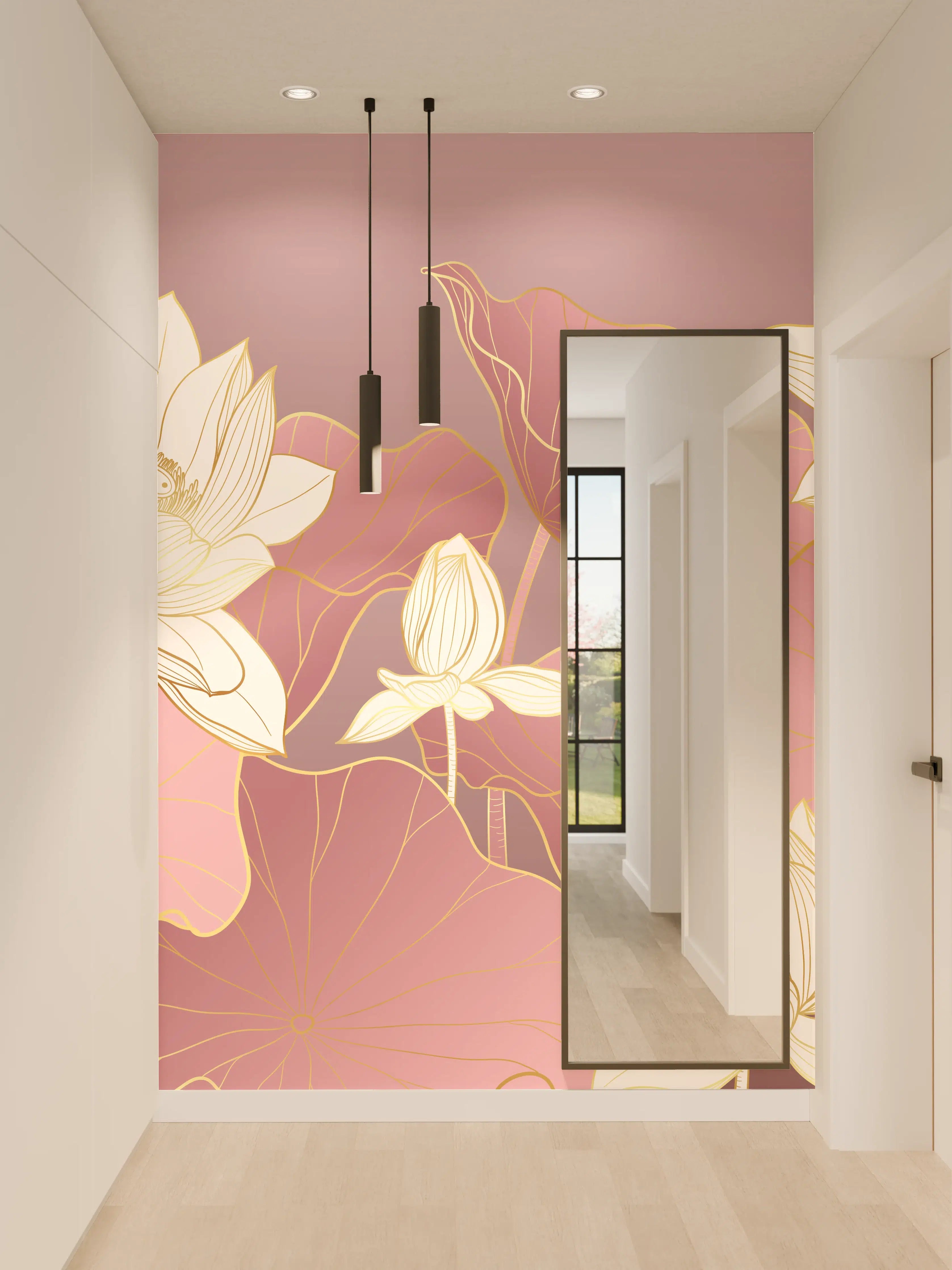 Wandverkleidung Flur - Elegante Lotusblumen im Pastell