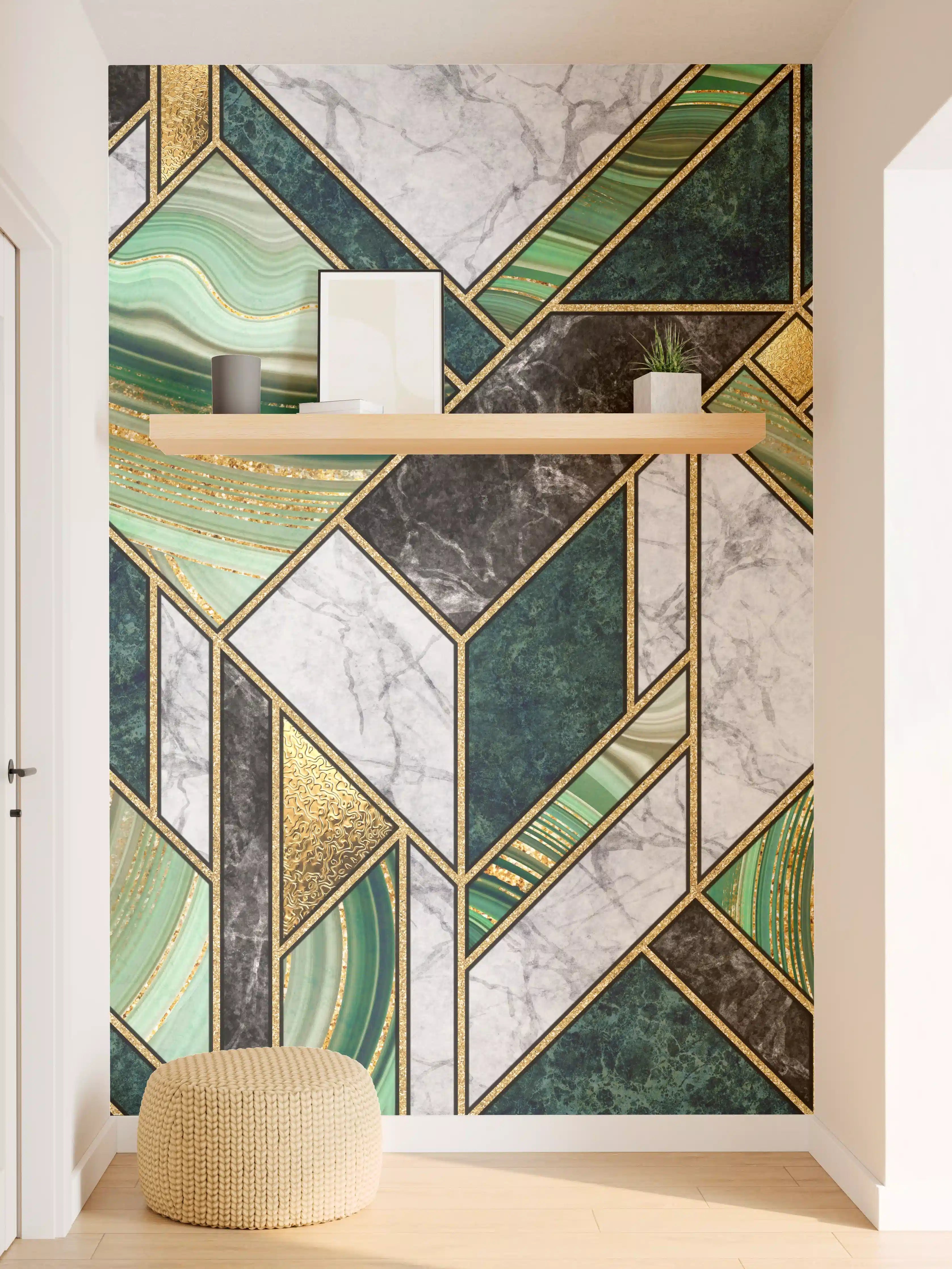 Wandverkleidung Flur - Elegante Marmor- und Gold-Designfliese