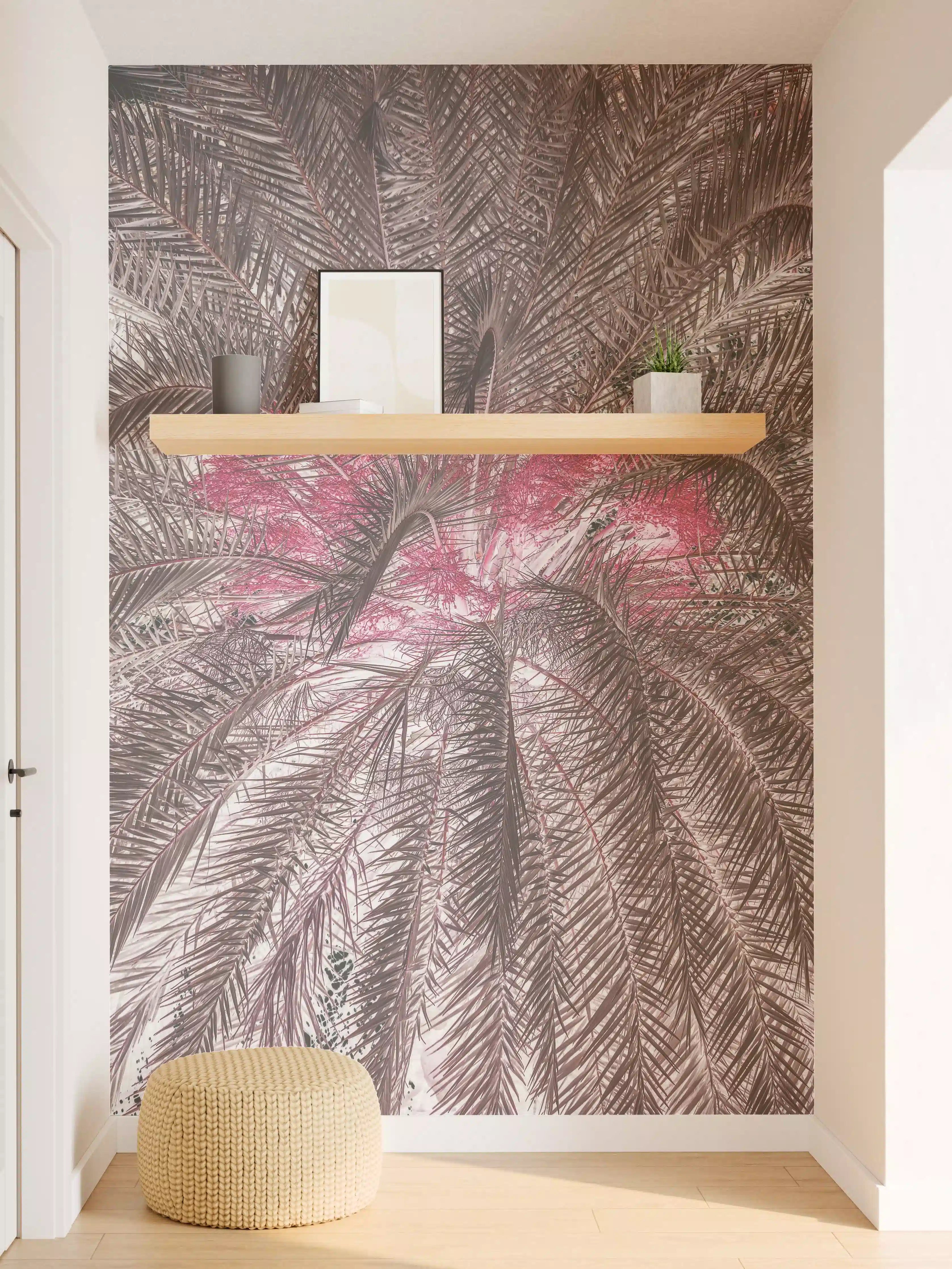 Wandverkleidung Flur - Elegante Palme im Pink-Ton