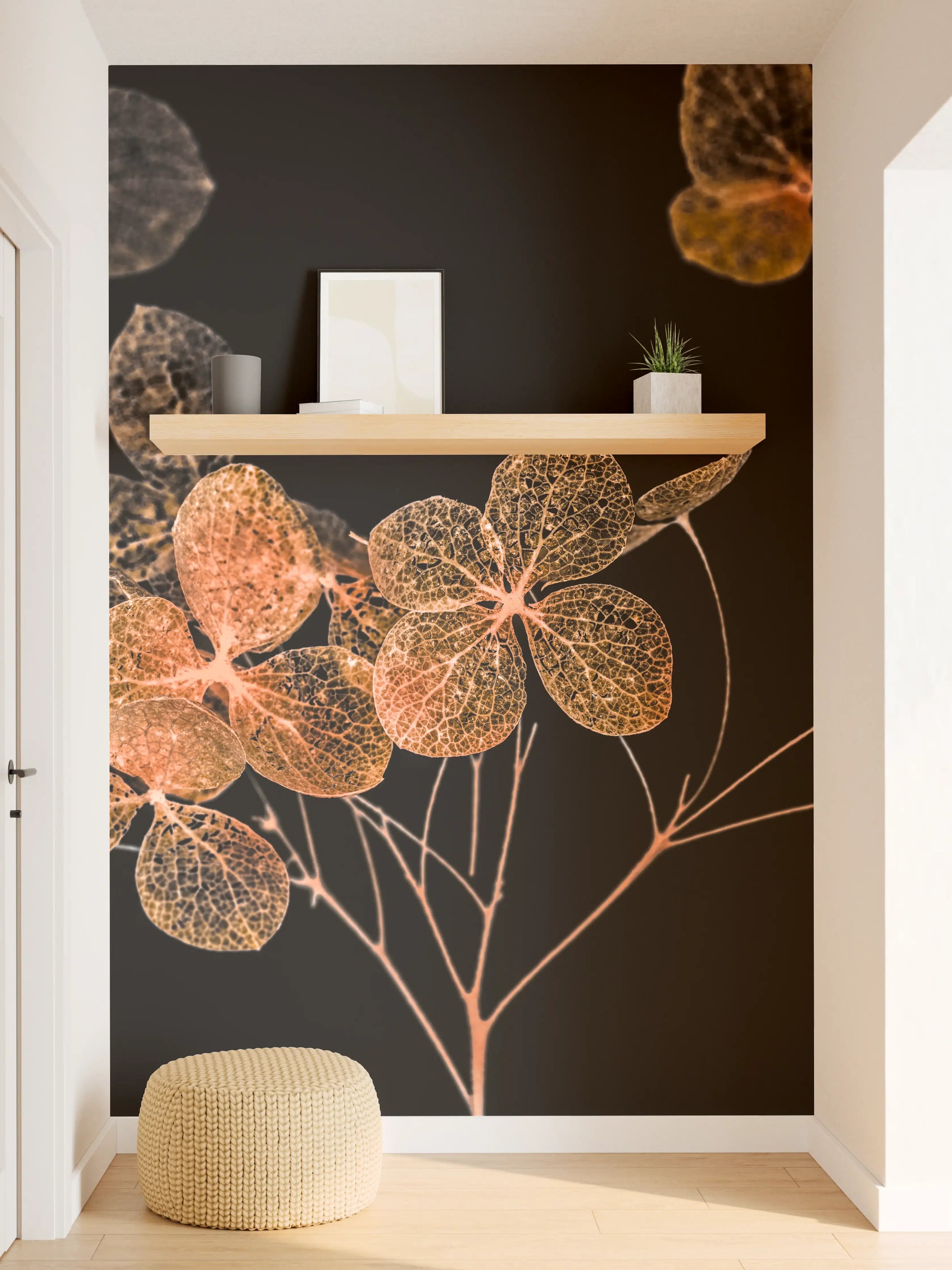 Wandverkleidung Flur - Elegante Pflanzenillustration mit transparenten Blättern