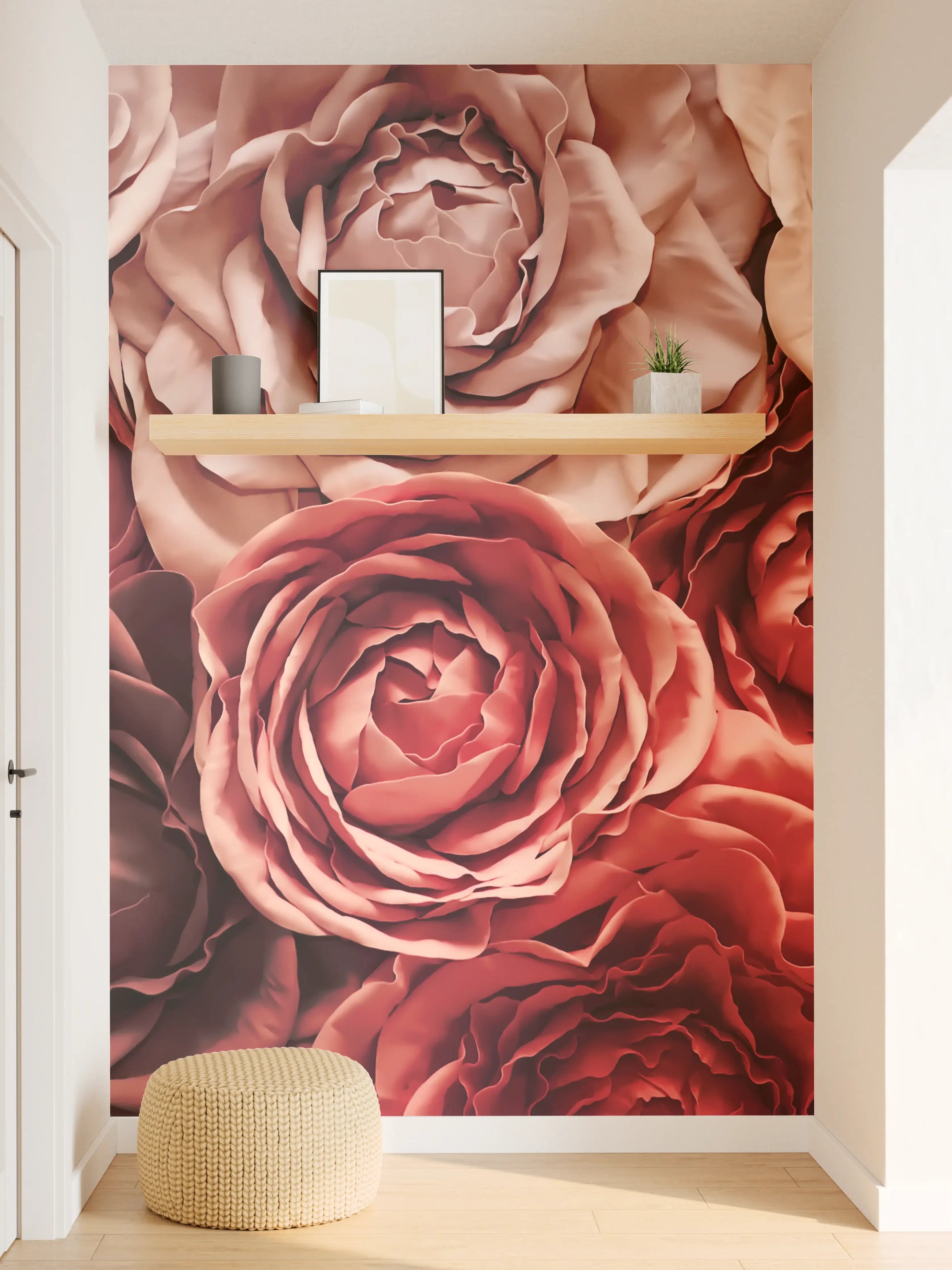 Wandverkleidung Flur - Elegante Rosen in warmen Tönen